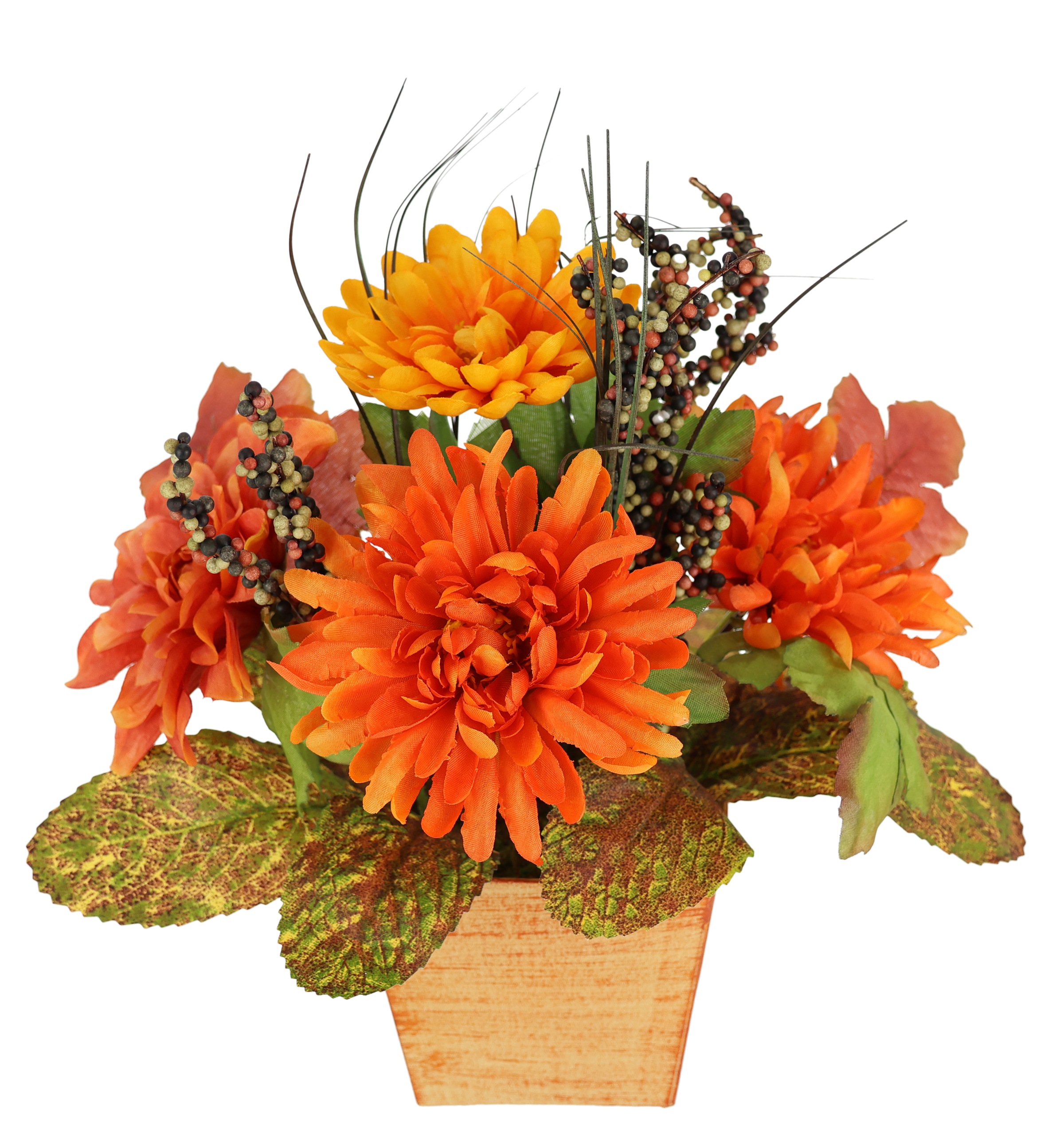 I.GE.A. Kunstblume »Dahlien-Gesteck im Topf«, Mit Beeren Blume Dekoblume Gesteck Herbstblume Herbstdeko Mittelstück