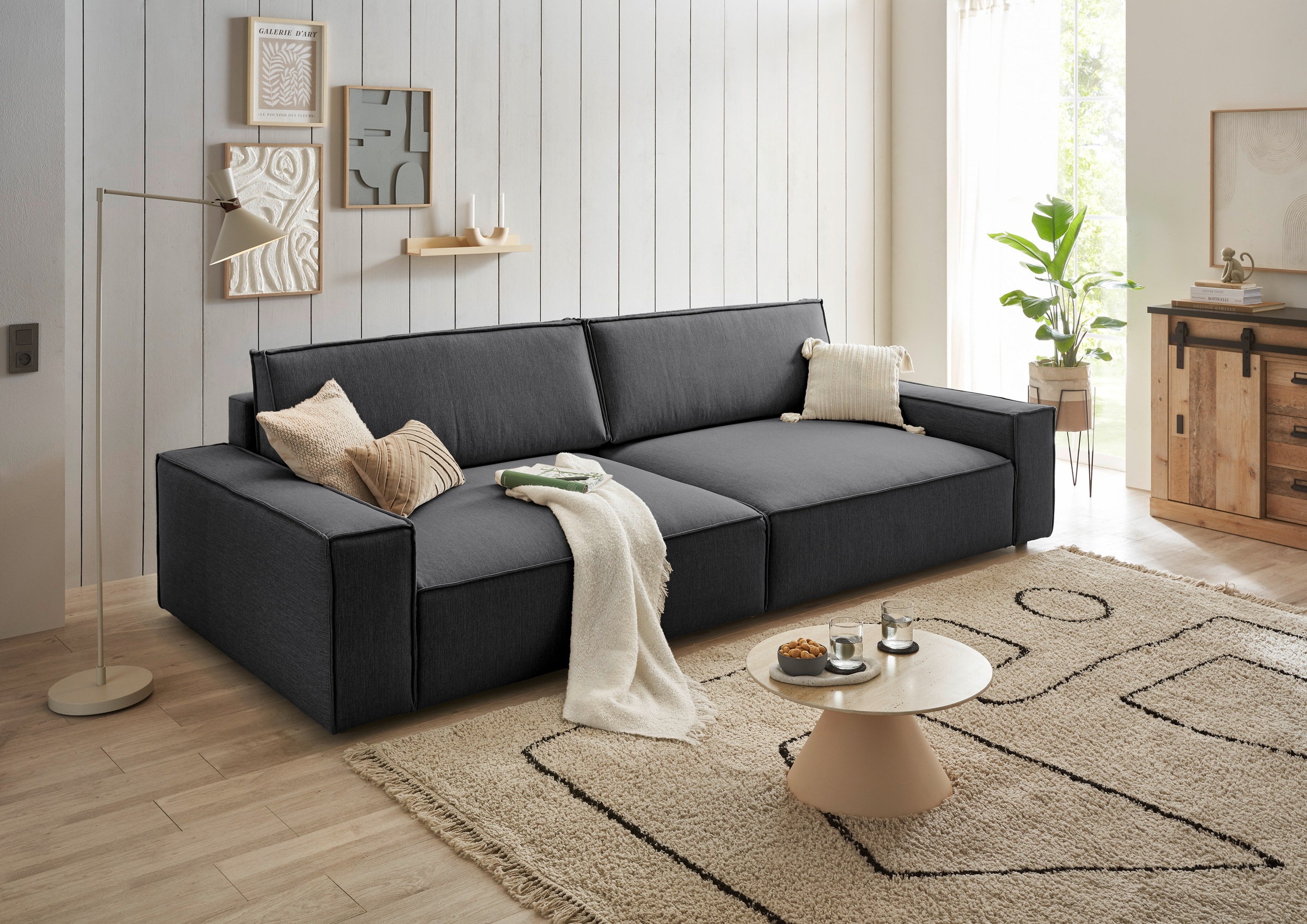 Home affaire Big-Sofa »NEU: SHERWOOD XXL, Big-Sofa (316cm), extra tiefe Sitzfläche 95 cm«, bequemer Sitzkomfort, Cord u. Leinenoptik, Kedernaht