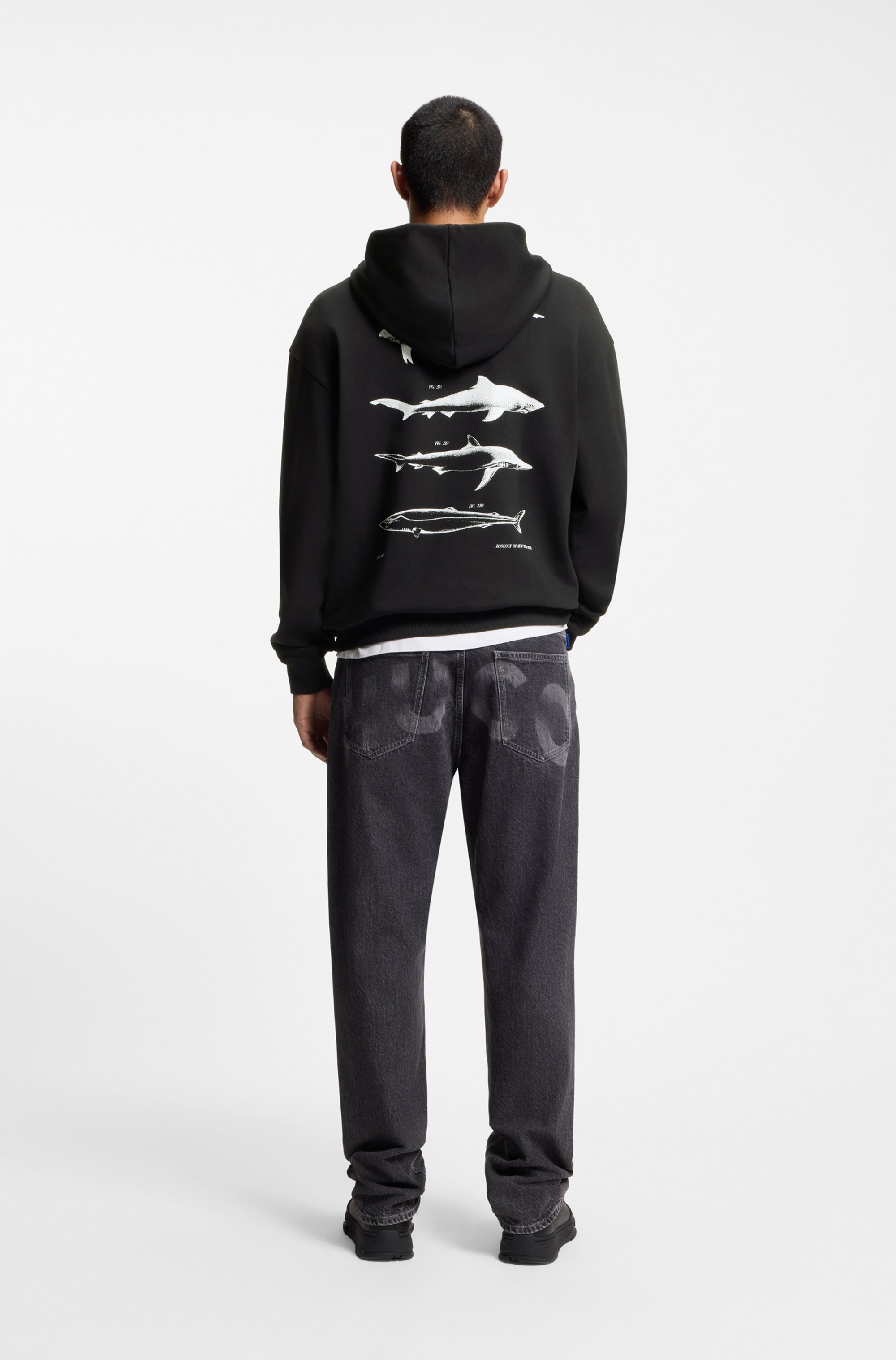 HUGO Hoodie , Regular Fit, Kängurutasche, Rückendruck
