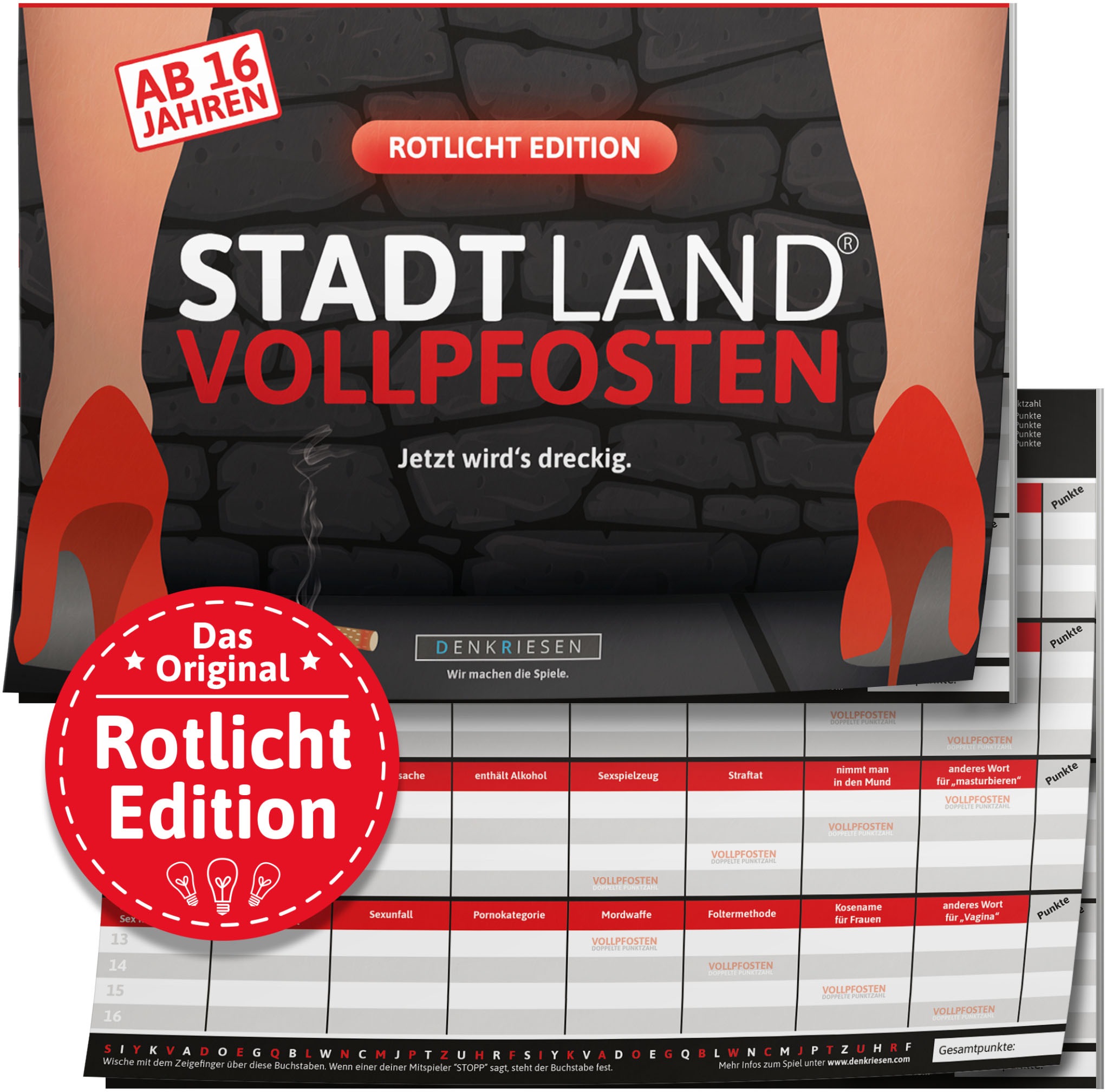 DENKRIESEN Spiel »Stadt Land Vollpfosten, Rotlicht Edition A4 Block« Made in Germany bunt