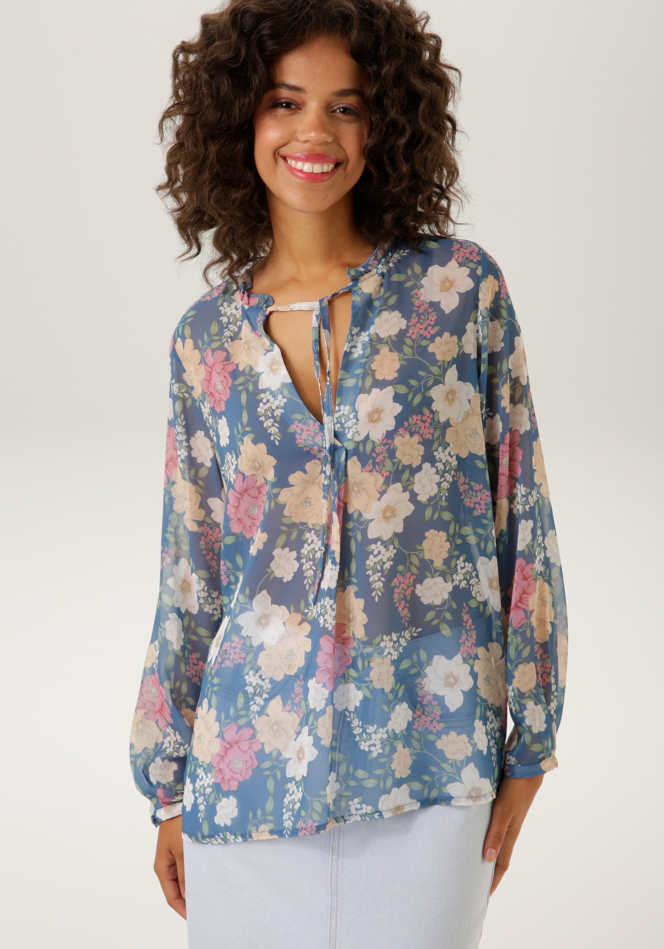 Aniston CASUAL Hemdbluse, mit im - KOLLELKTION bunten bei Blumendrucken Patch-Dessin NEUE online