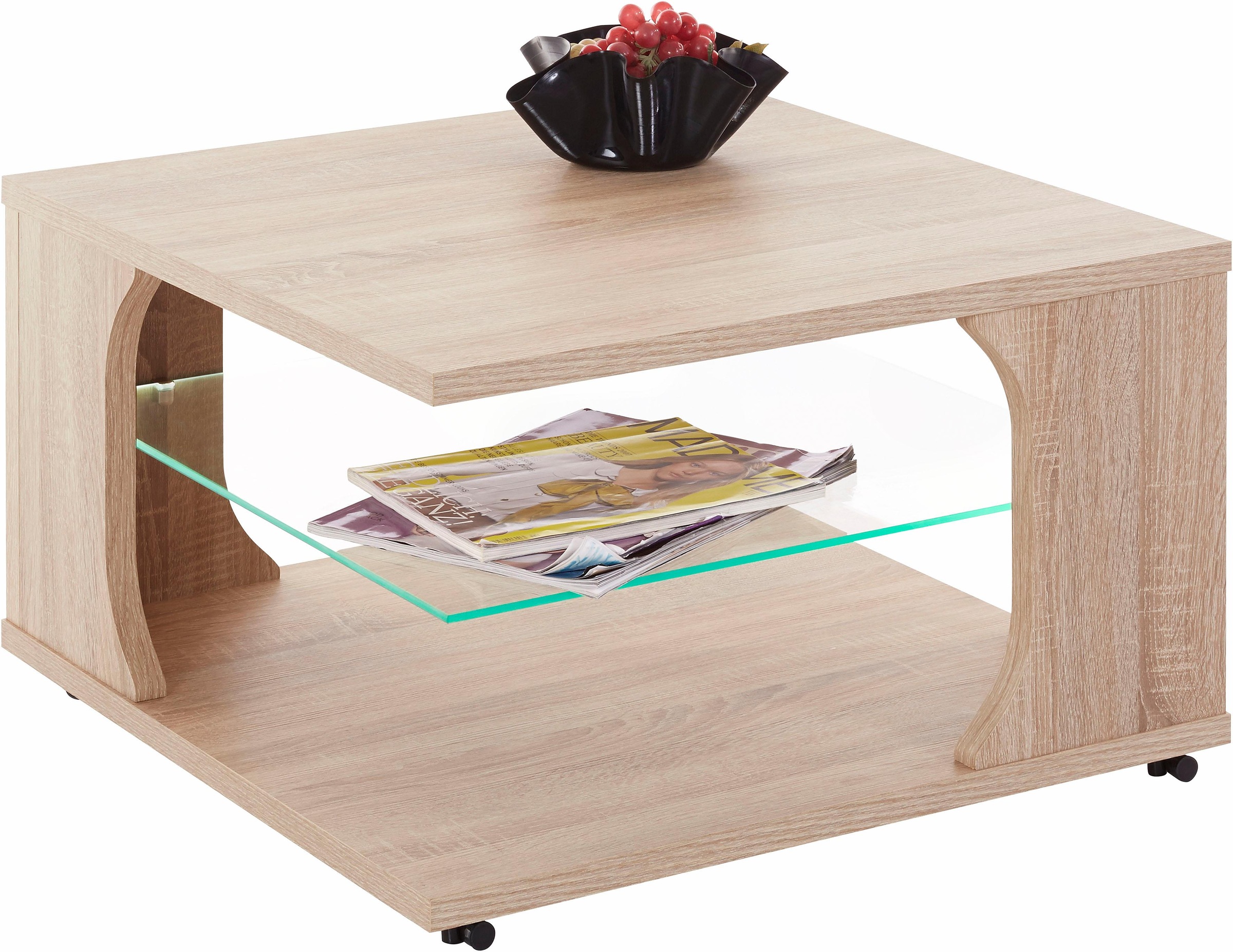 PRO Line Couchtisch, aus Holz, mit Rollen, Ablageboden Glas mit LED  Beleuchtung auf Raten kaufen