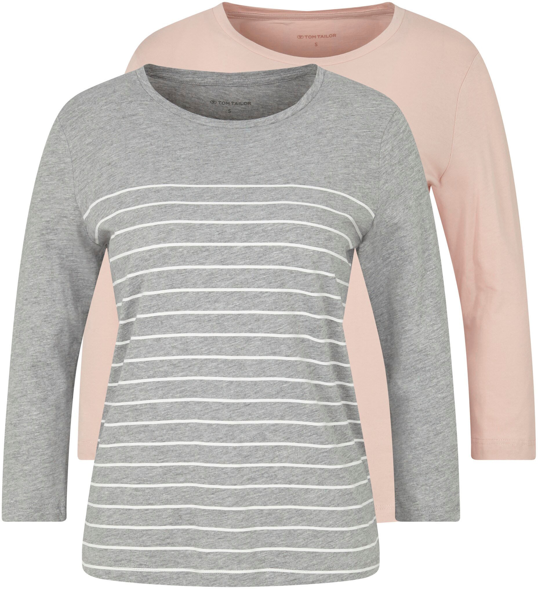 TOM TAILOR 3/4-Arm-Shirt, (Packung, 2 tlg., 2er-Pack), im Doppel - immer Ringel + uni