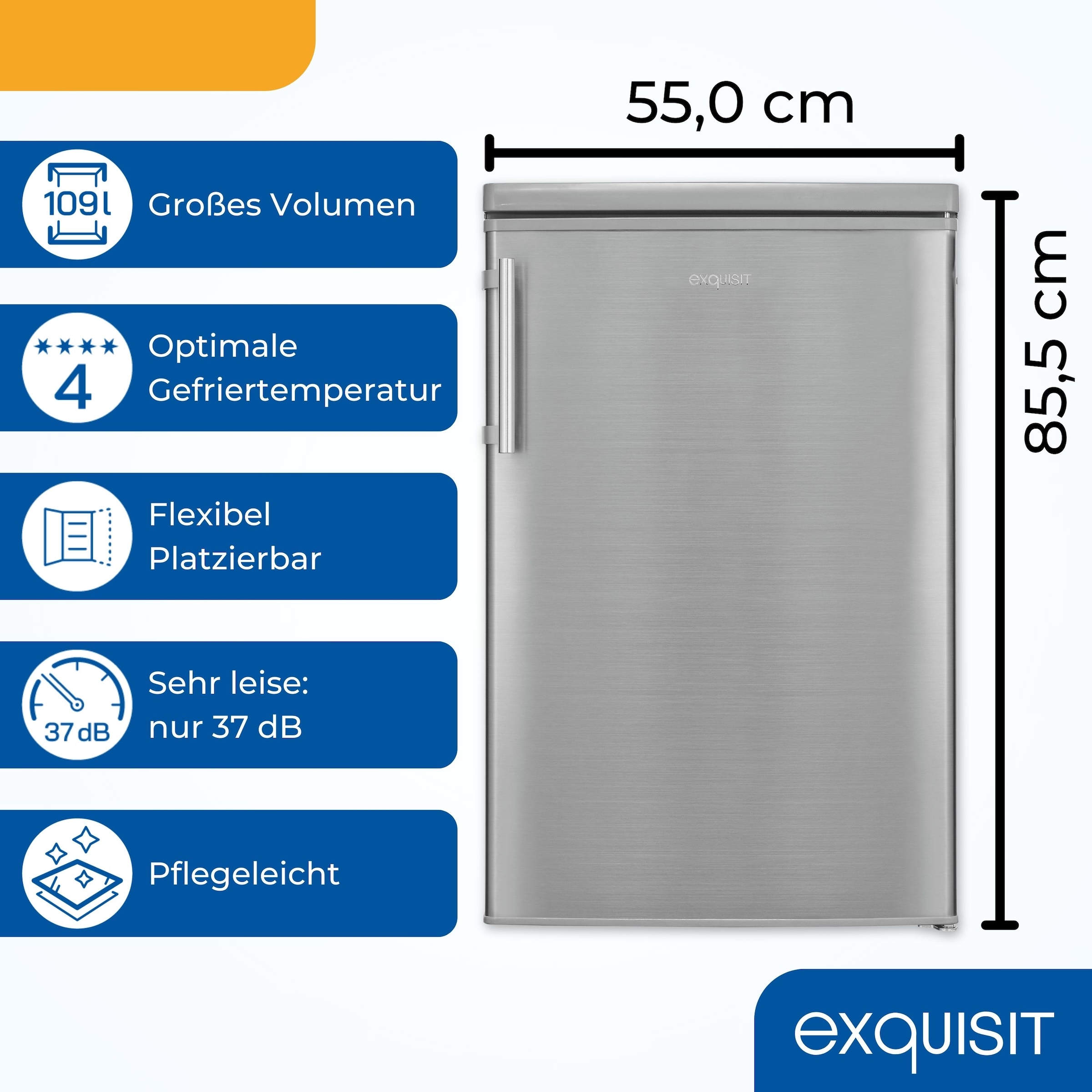 exquisit Kühlschrank »KS16-4-HE-040C inoxlook«, geräumiges 4-Sterne-Gefrierfach