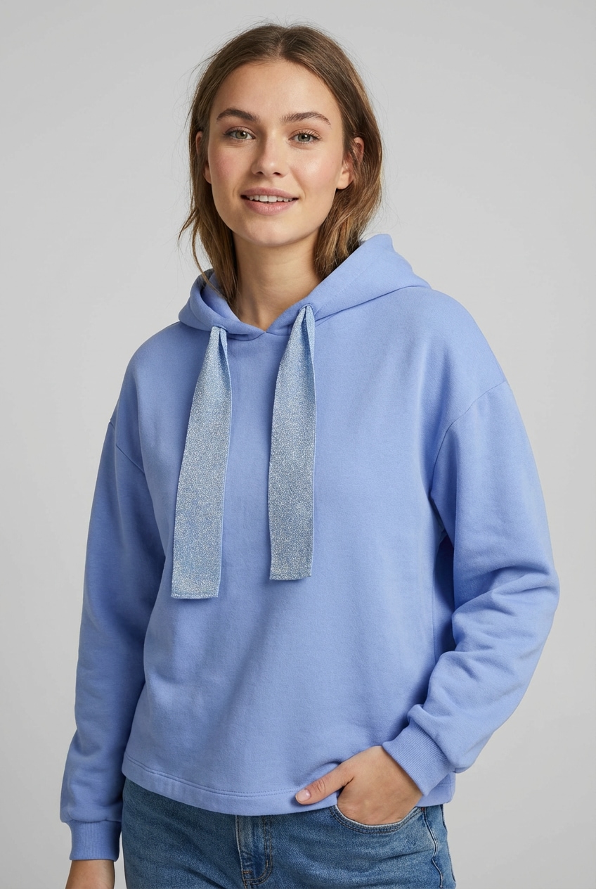 pieces Kapuzensweatshirt »PCCHILLI LS GLITTER HOODIE NOOS BC«, mit Kordelzug in Kontrastfarbe
