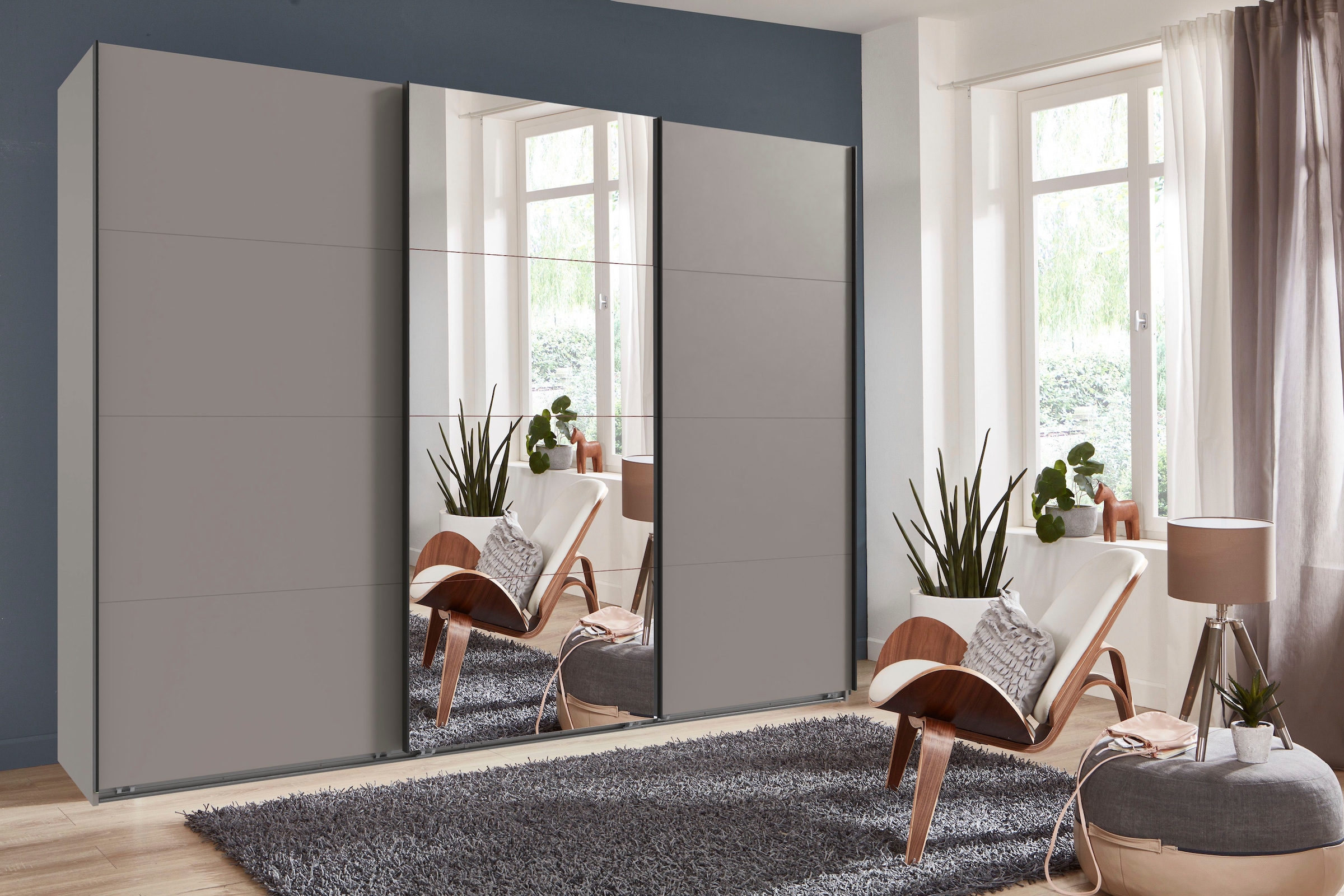 Wimex Schwebetürenschrank »Mugano, Made in Germany, Lieferung bis in Deine Etage und Stellort«, (wähle Deine Ausstattung: Basic oder Premium!), 3 Schwebetüren, große Größen, mit oder ohne Spiegel, Metallgriffe
