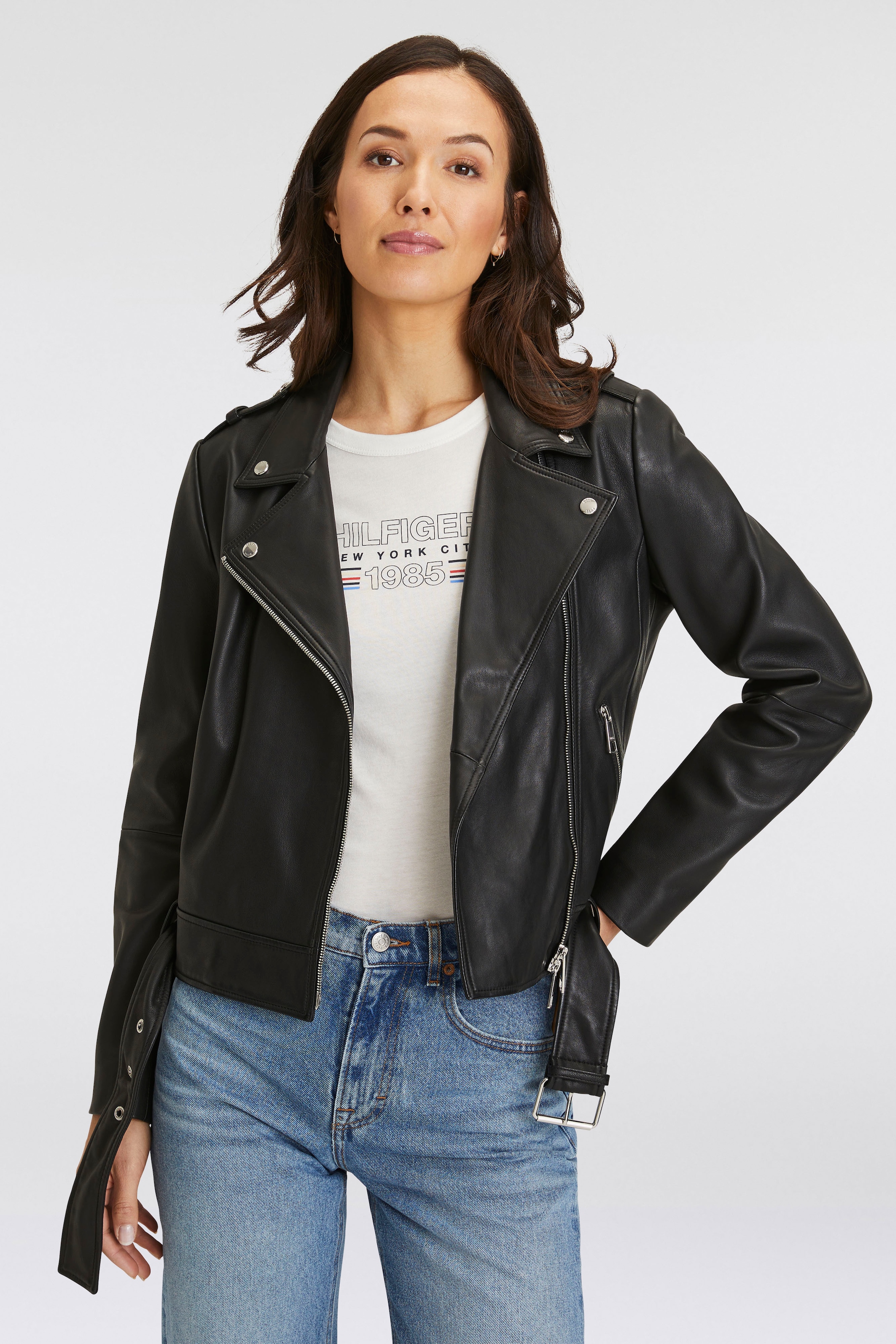 BOSS ORANGE Lederjacke »Sameli Premium Damenmode«, mit Ziergürtel