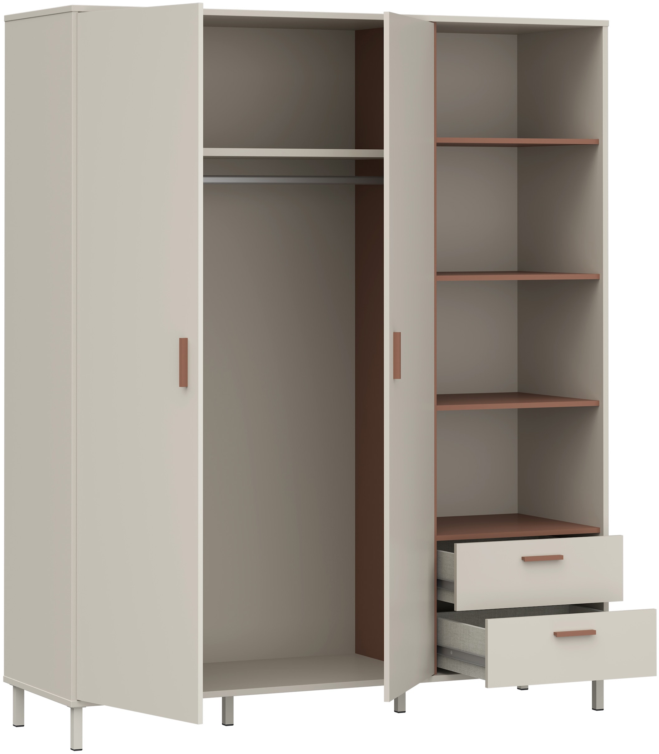 FORTE Kleiderschrank »Milles« trendiges Dekor, Vollauszug Schubkästen, Metallbeine