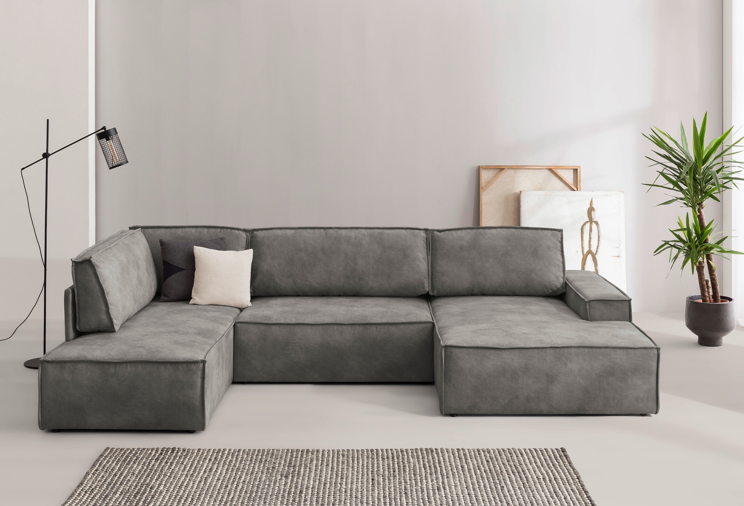 Home affaire Wohnlandschaft »SHERWOOD 329 cm, U-Form, Schlafsofa,«, Schlaffunktion m. Bettkasten (194x139 cm), Cord, Vintage, Samtvelours