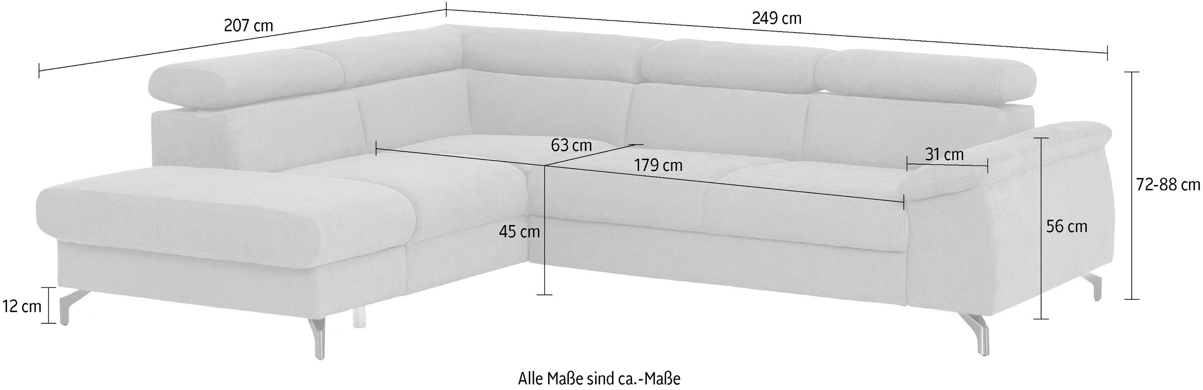 COTTA Ecksofa »Kitty L-Form, B: 249 cm« mit Kopfteilverstellung, optional Bettfunktion & Bettkasten