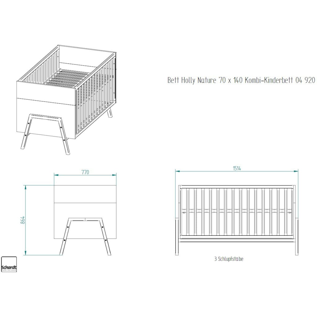 Schardt Babyzimmer-Komplettset »Holly Nature«, (Set, 3 St., Kinderbett, Kleiderschrank, Wickelkommode), Made in Germany; mit Kinderbett, Schrank und Wickelkommode