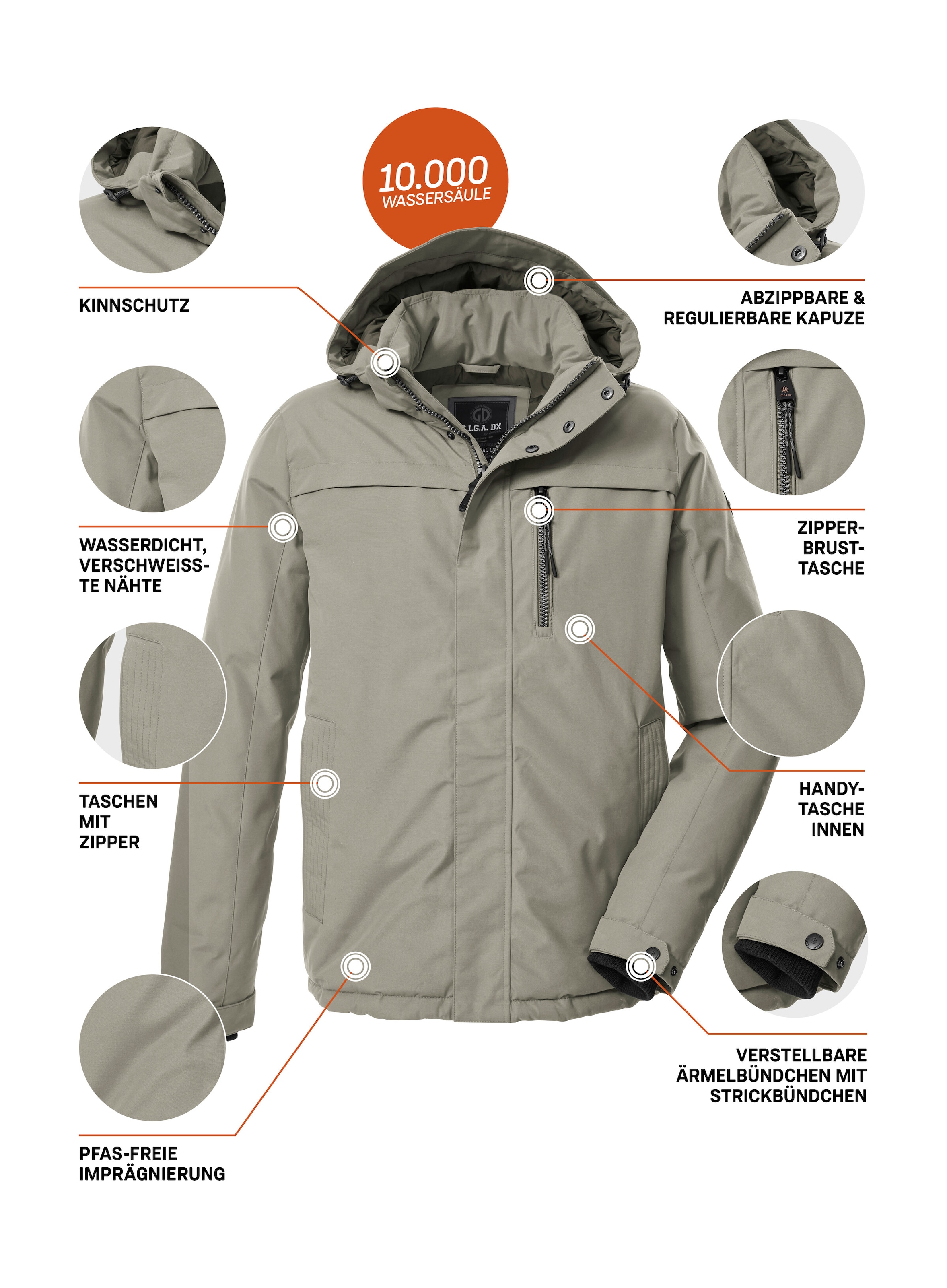G.I.G.A. DX by killtec Funktionsjacke »GW 39 MN JCKT«, Wasserdichte, atmungsaktive Winterjacke mit verstellbarer Kapuze