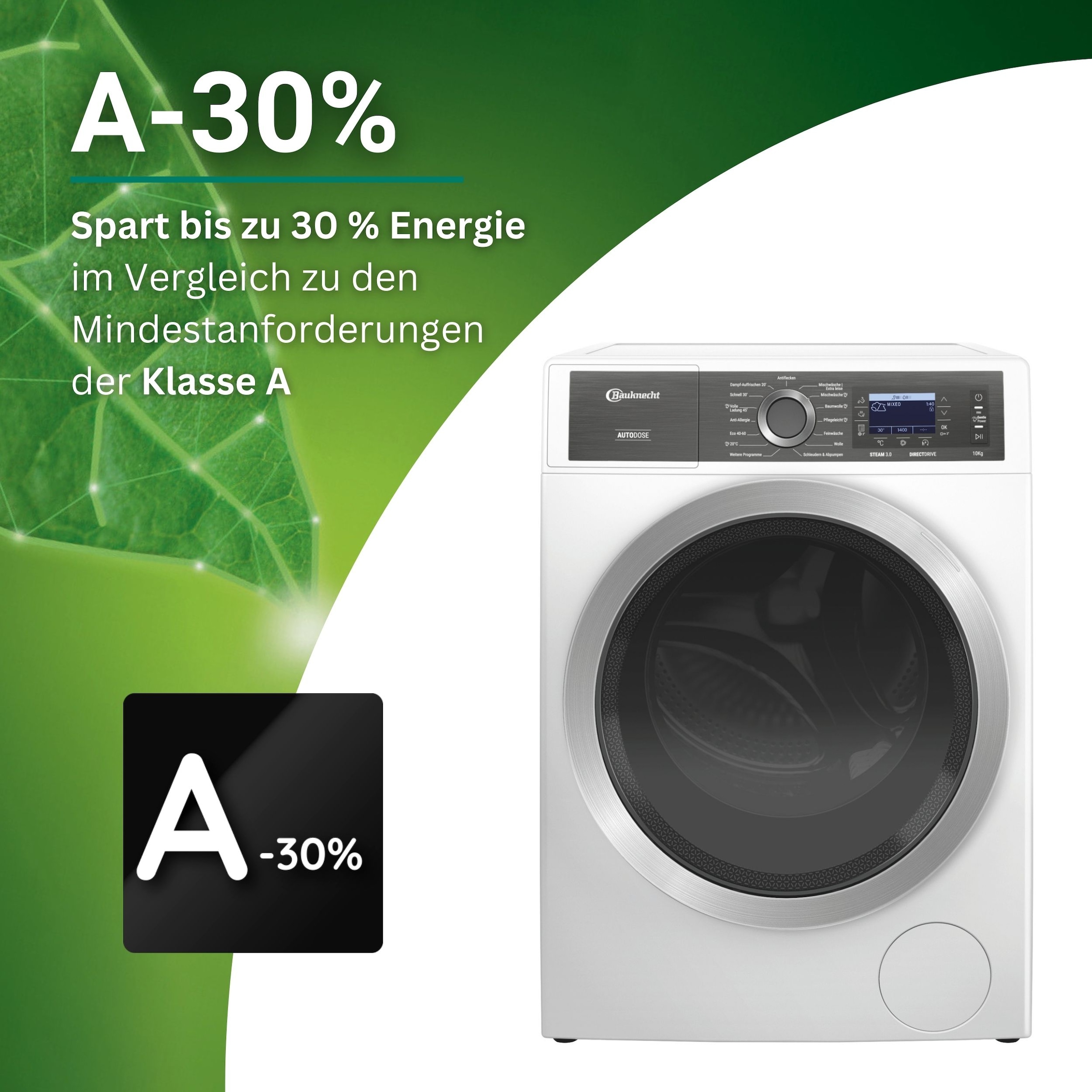 BAUKNECHT Waschmaschine »B8 09AD SILENCE DE«, 10 kg, 1400 U/min, Gentle Power-Technologie, Auto Dose, Vollwasserschutz