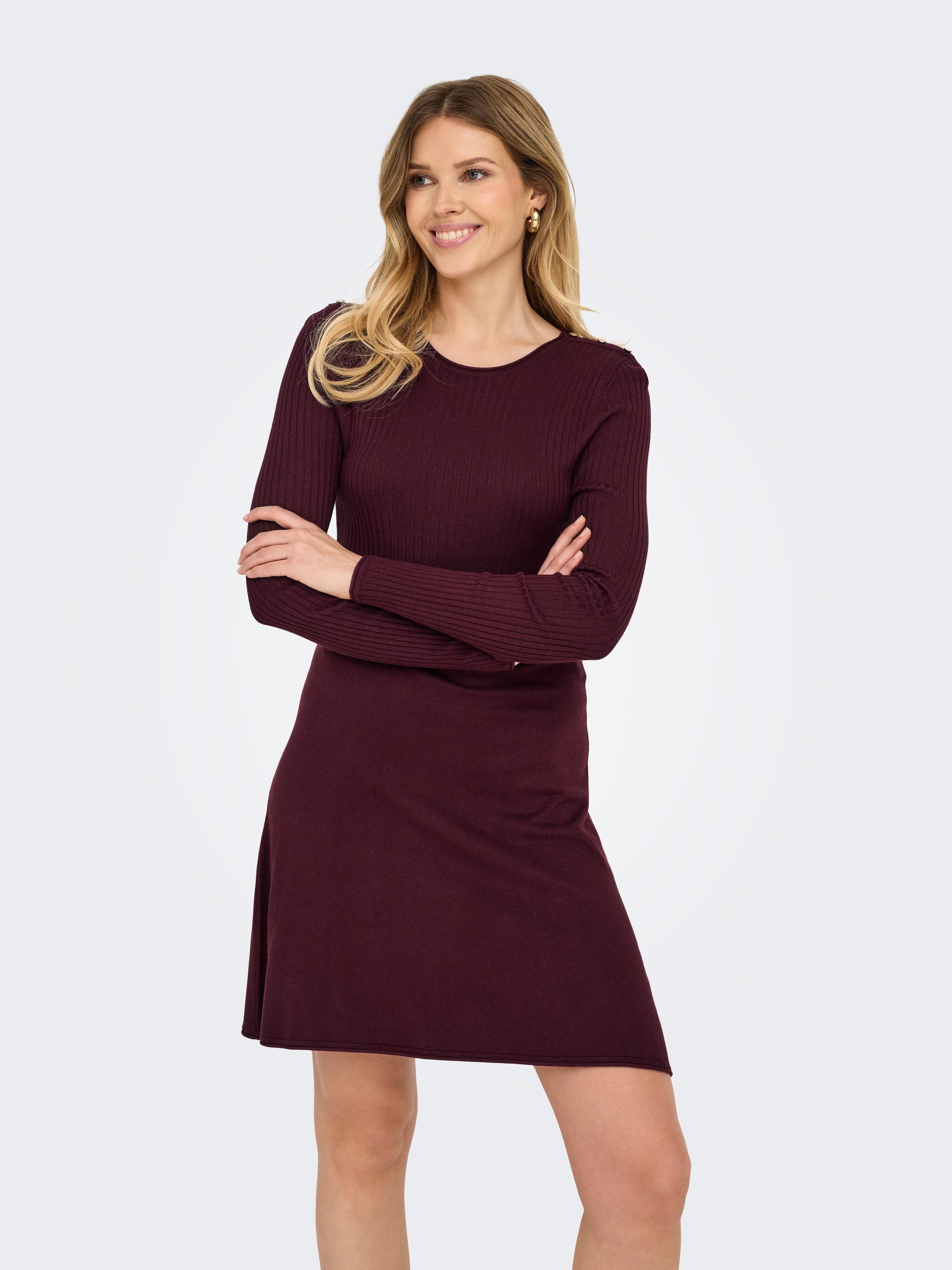 ONLY Midikleid »ONLMILA SL BUTTON O-NECK DRESS EX KNT«