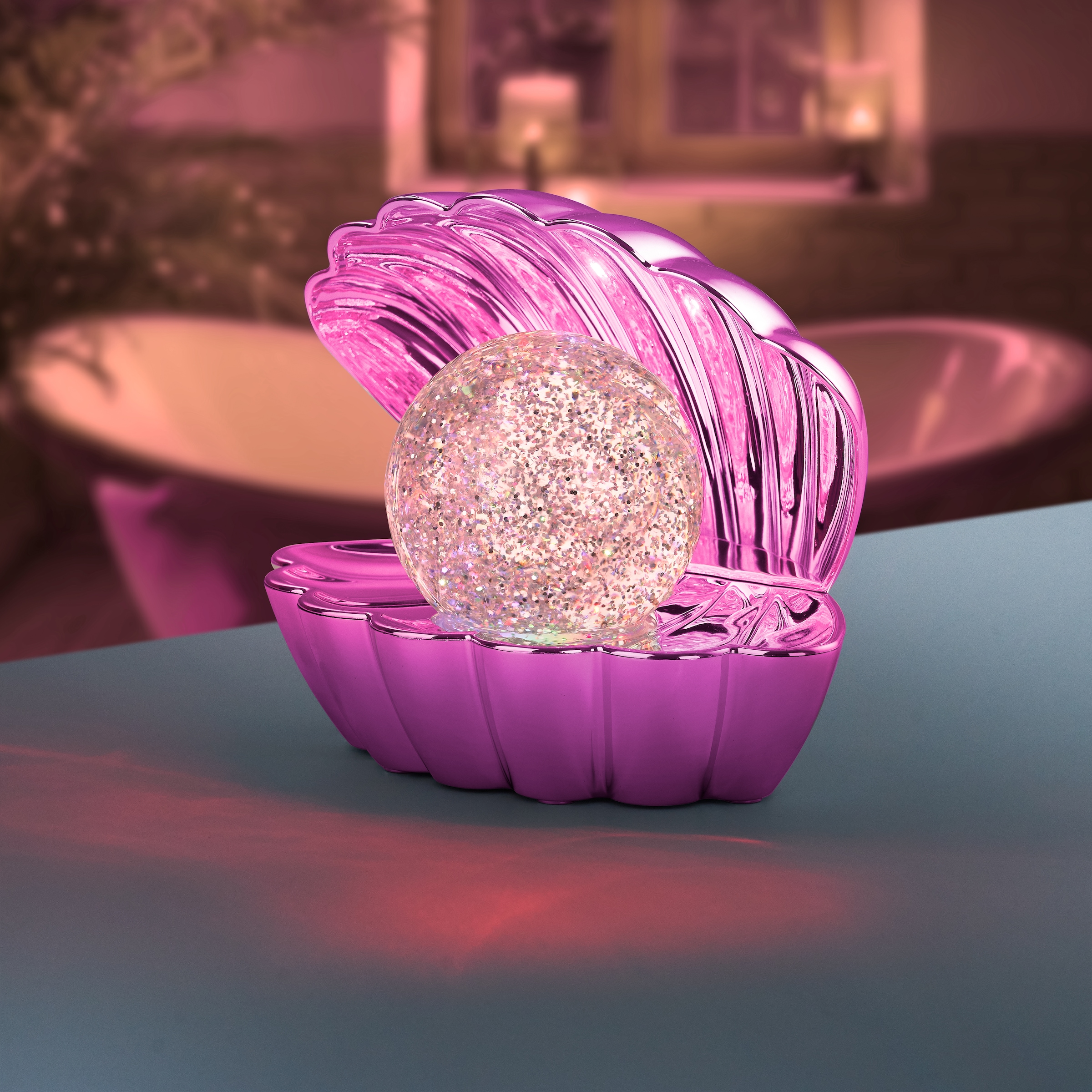 REALITY Leuchten LED Tischleuchte »SHELLY, Deko Tischlampe in Muschelform mit RGB Farbwechsel, 0,8W 15Lm« LED-Board 1 Stk. RGB Muschel Tischlampe mit Glitzerkugel und Farbwechsel inkl USB-Ladekabel