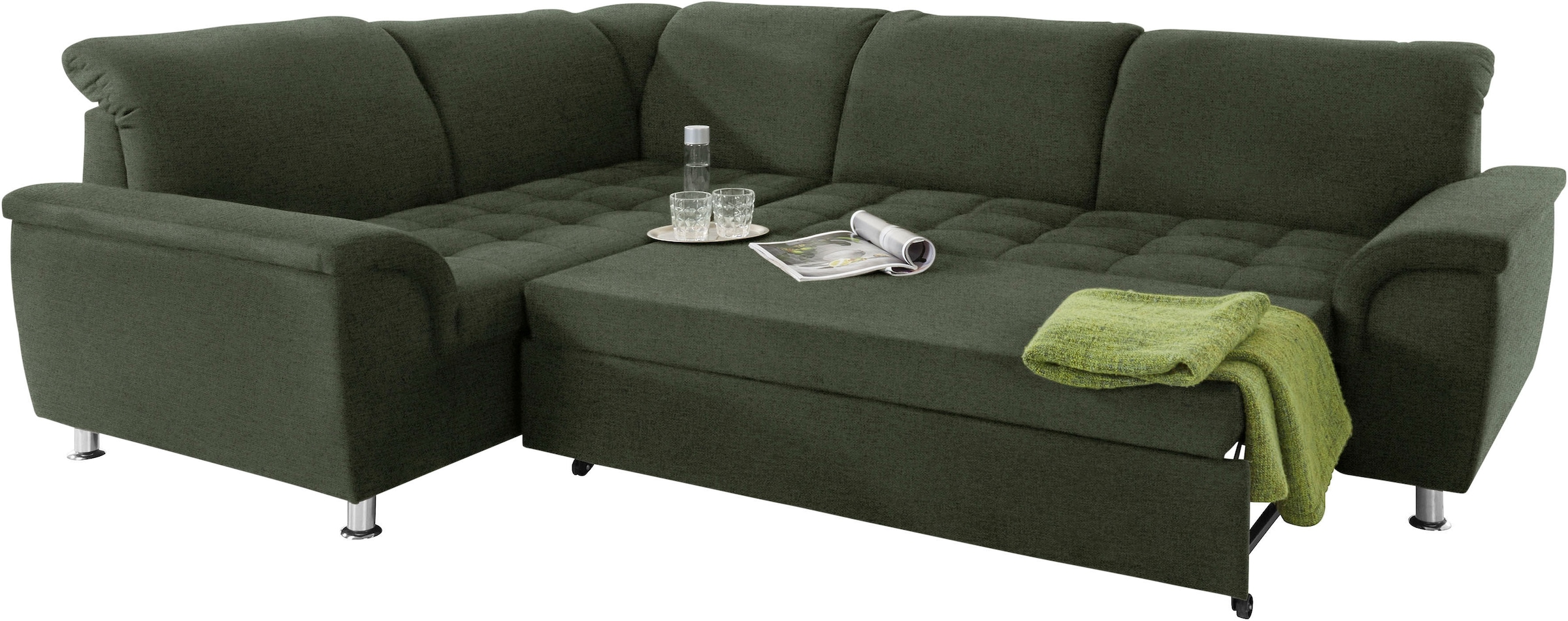 DOMO collection Ecksofa »Franzi, zeitlos und elegant, moderne Sitzheftung, L-Form«, wahlweise mit Kopfteilverstellung (dann Breite: 275 cm)