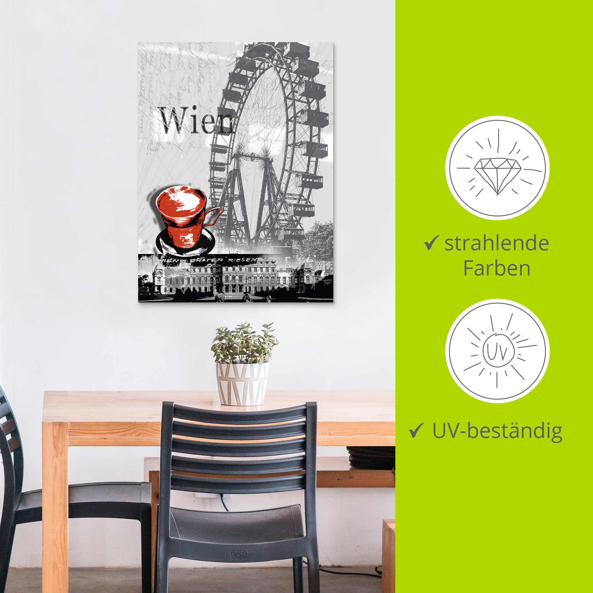 Artland Wandbild »Wien - Melange - Kaffee«, Gebäude, (1 St.), als Alubild, Outdoorbild, Leinwandbild, Poster in verschied. Größen