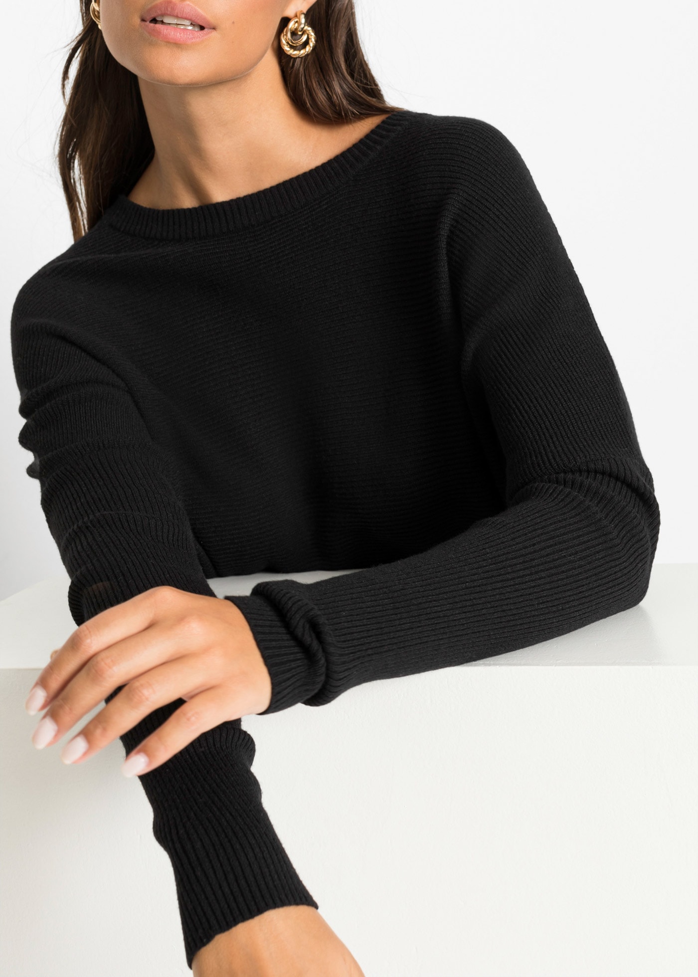 bonprix Longpullover aus Viskose-Mix, mit Langarm, für Wintermode, Oversize Passform