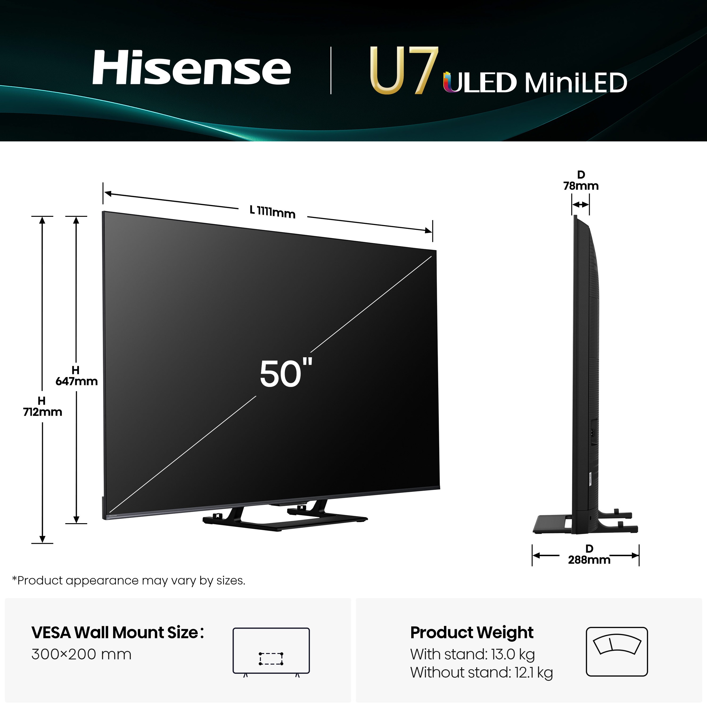 Hisense QLED Mini LED-Fernseher »50U7Q«, 4K Ultra HD, Smart-TV, 4K UHD Mini LED