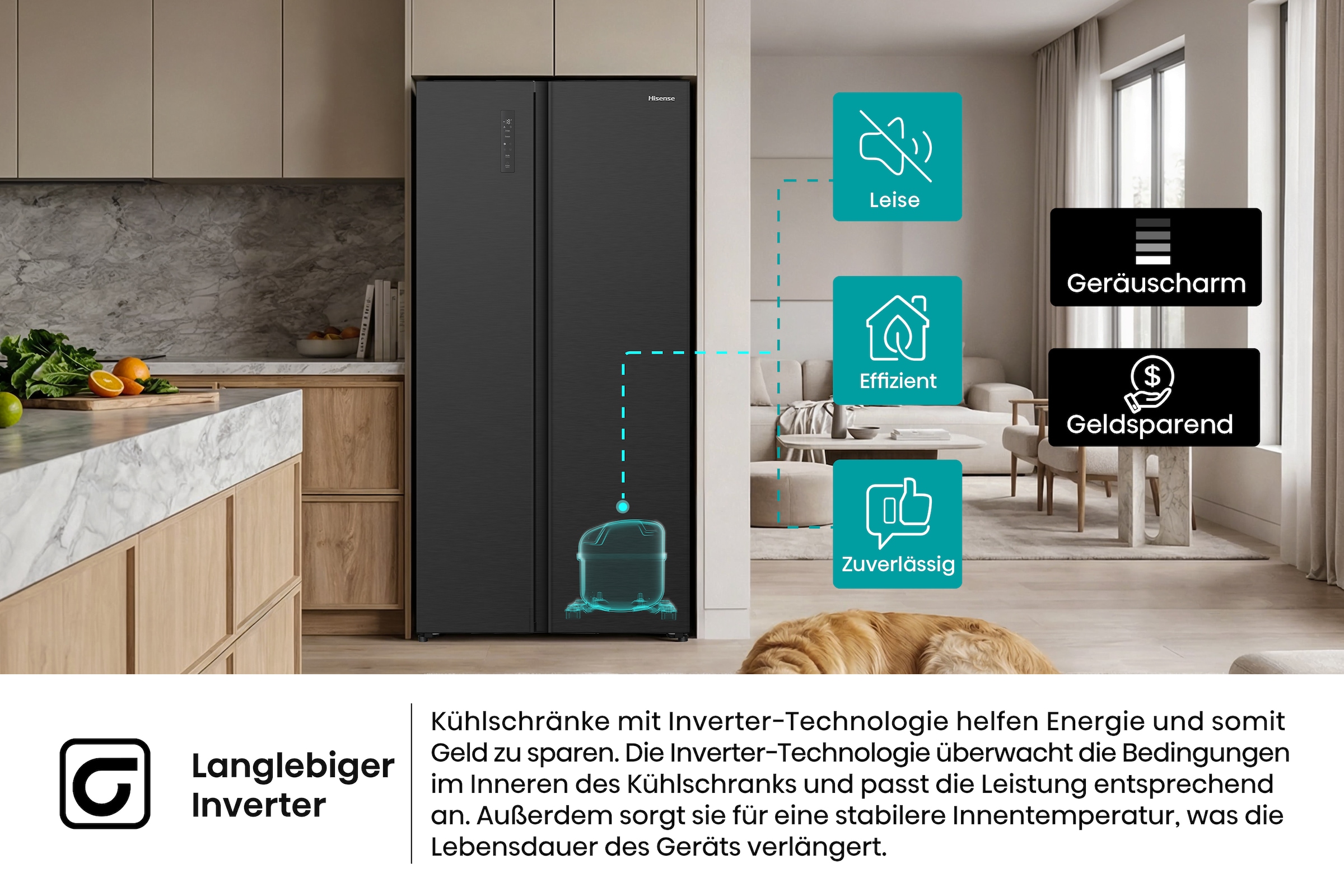 Hisense Side-by-Side »RS3P538NAFE« 178,6 cm hoch 91,1 cm breit einfacher Side by Side mit Premium-Ausstattung