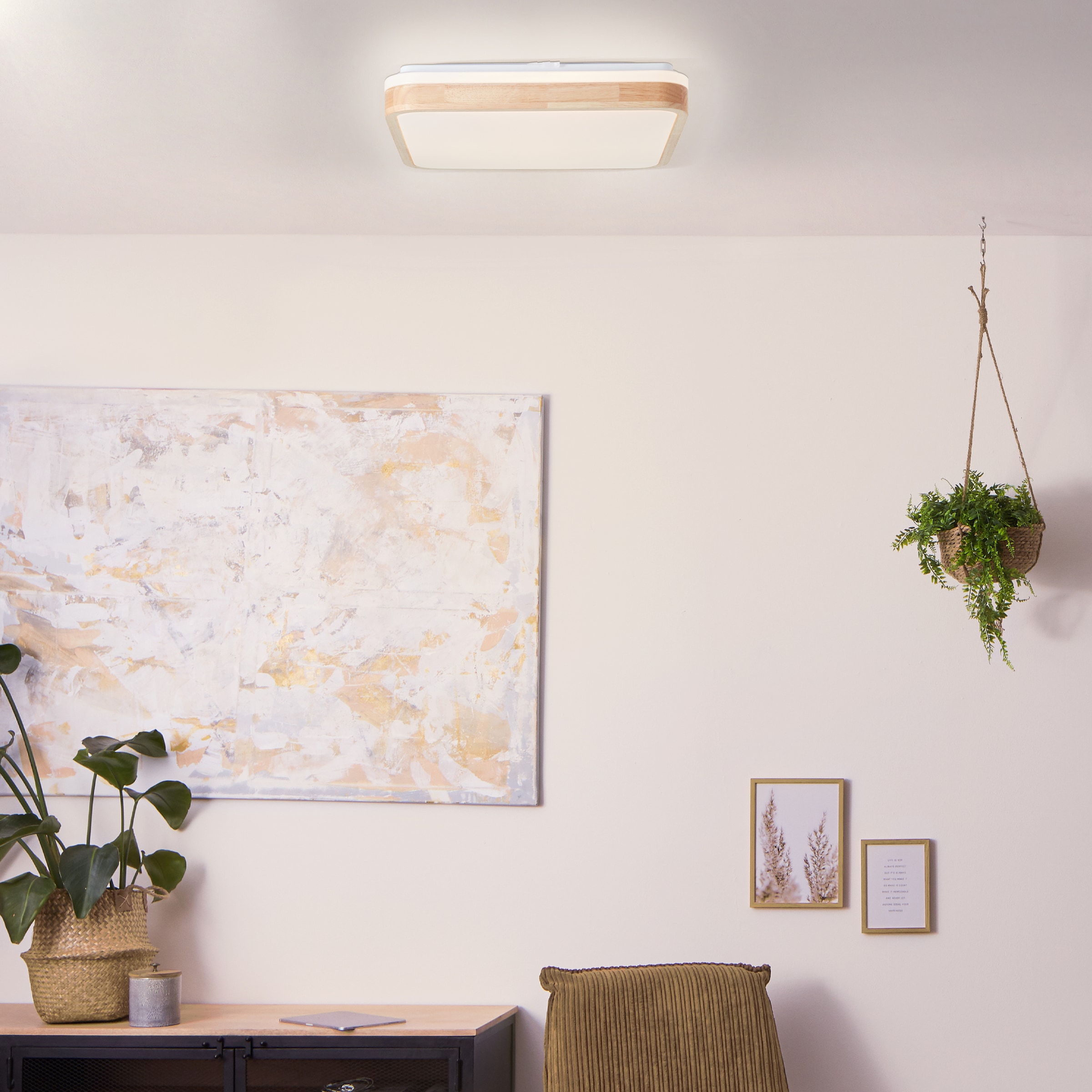 Brilliant LED Deckenleuchte »Tumeo«, 40 x 40 cm, 2400 lm, Metall/Holz, holz hell/weiß