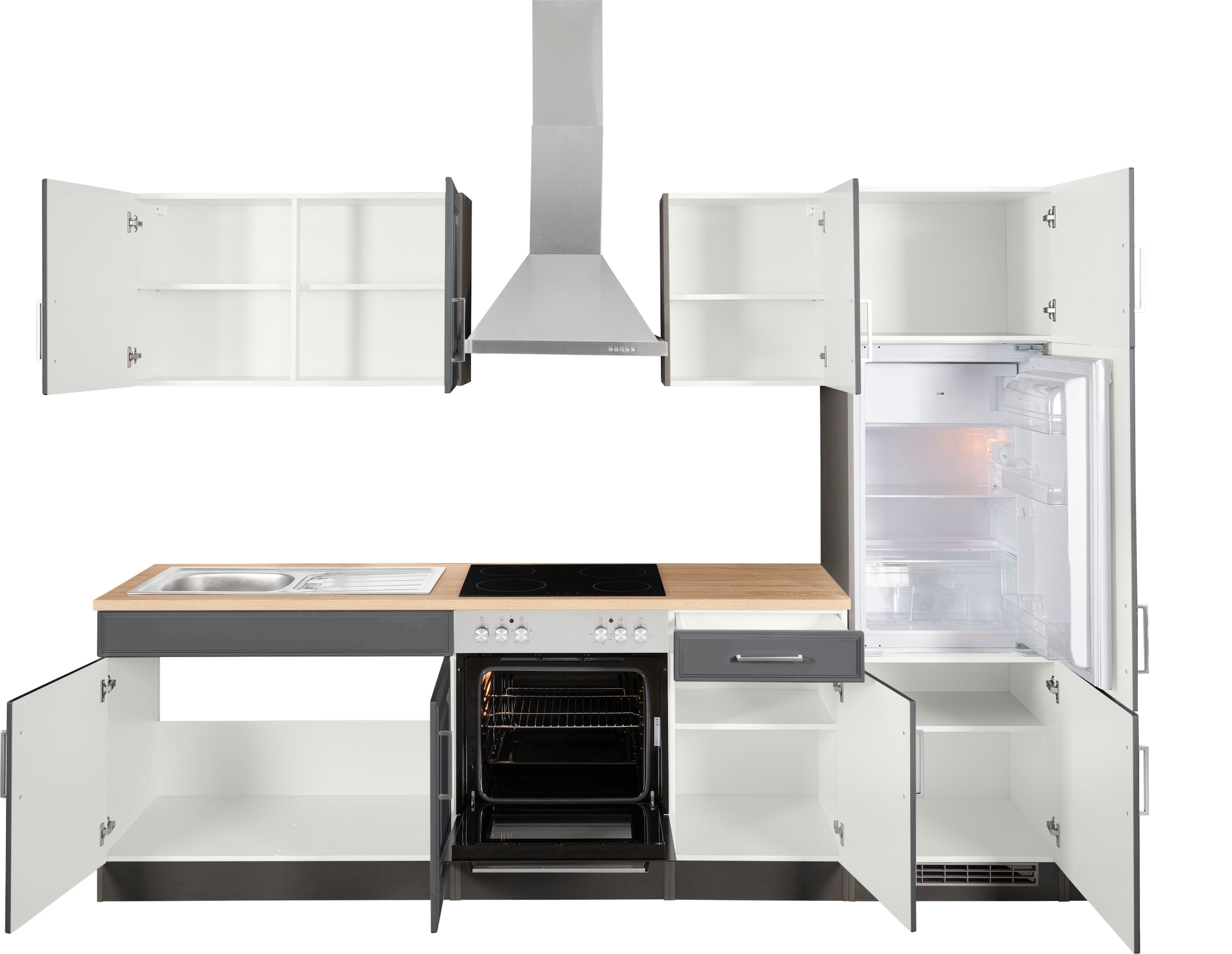 HELD MÖBEL Küchenzeile »Stockholm«, Breite 270 cm, mit hochwertigen MDF Fronten im Landhaus-Stil
