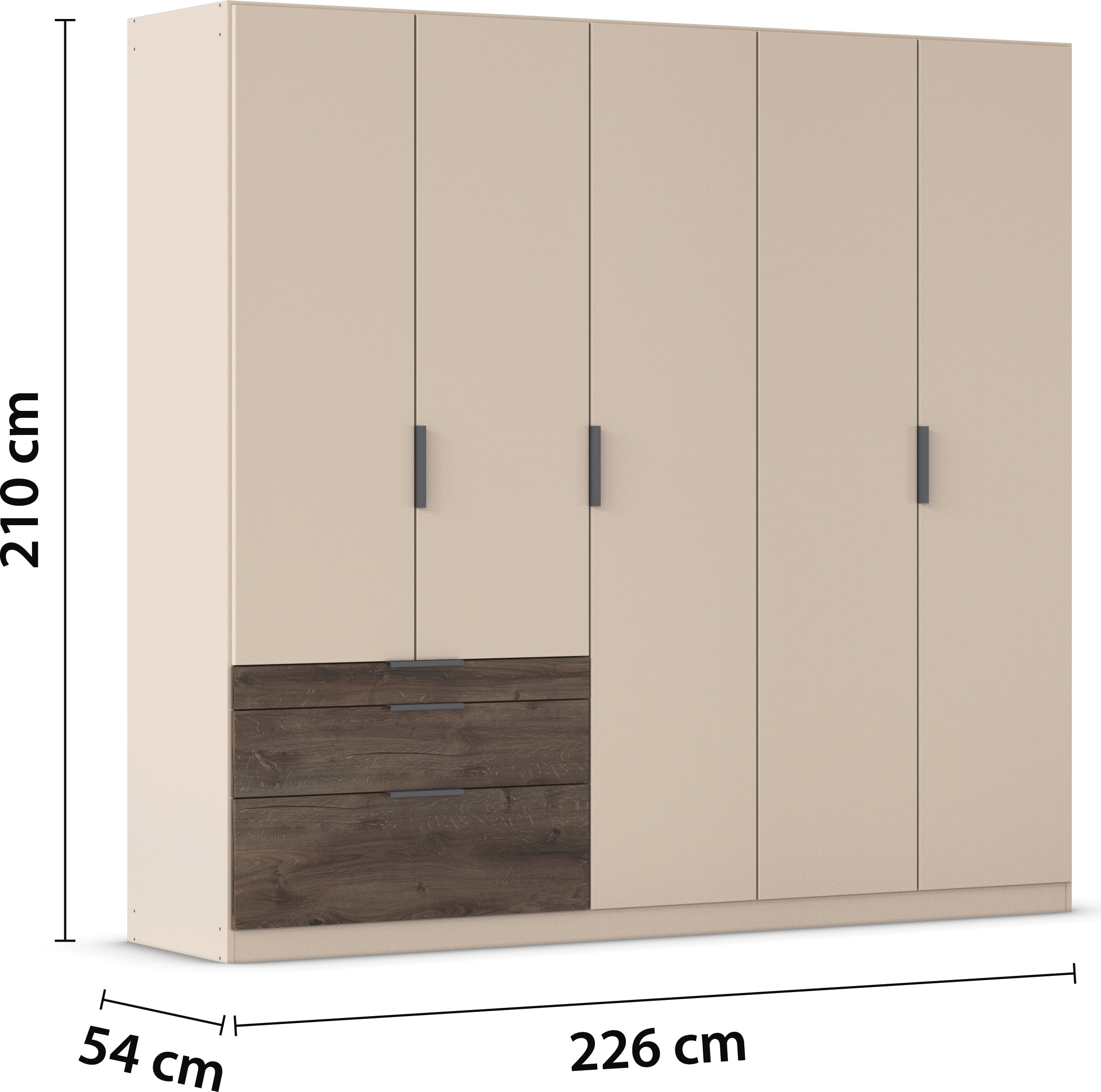 rauch Kleiderschrank »Drehtürenschrank Schrank Garderobe Schlafzimmerschrank KODA«, (oberer Schubkasten mit praktischer Inneneinteilung), mit asymmetrisch angeordneten Schubladen MADE IN GERMANY