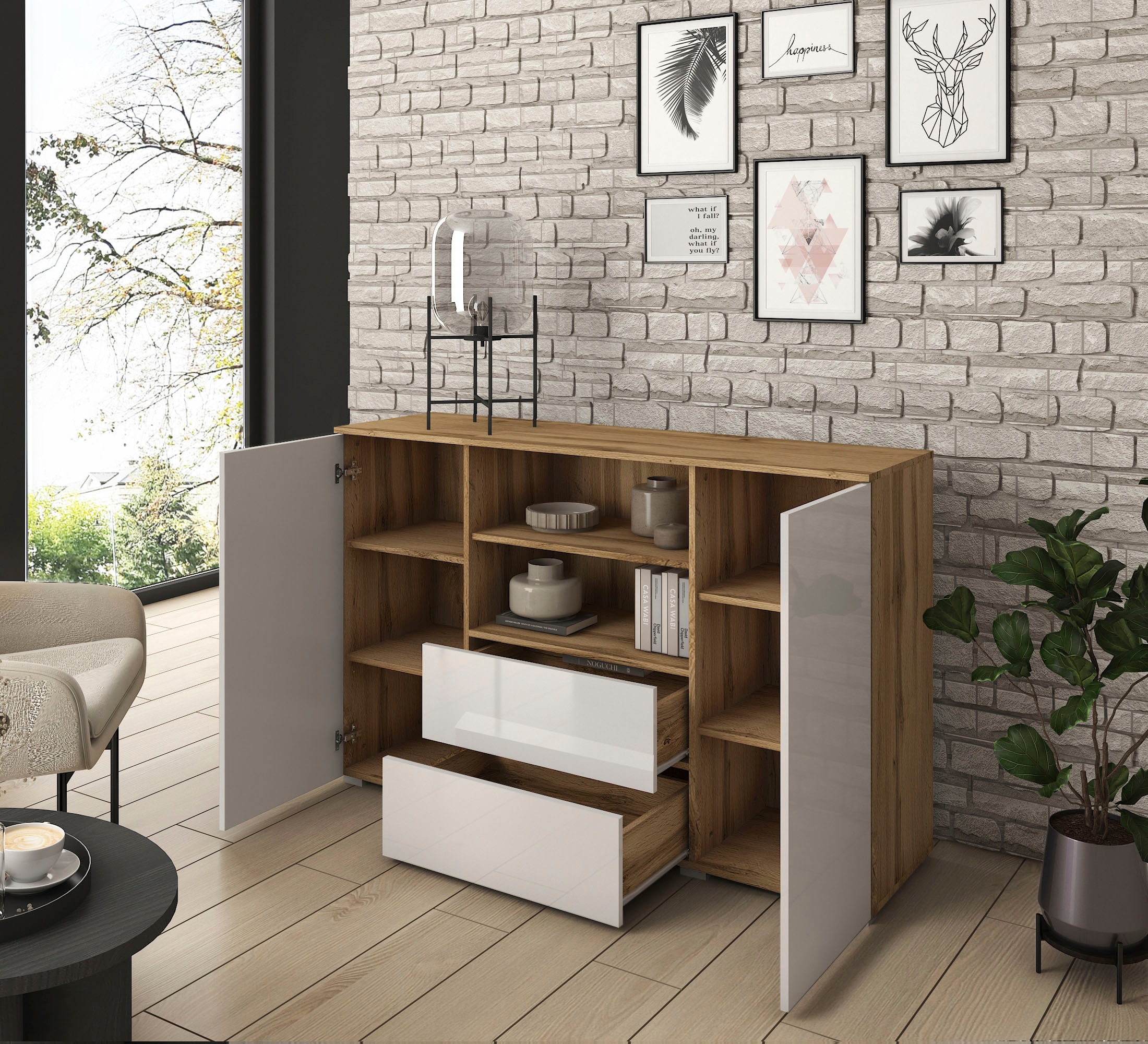 INOSIGN Sideboard »PARIS«, (1 St.), Moderne 140cm breite grifflose Kommode, vielseitig einsetzbar