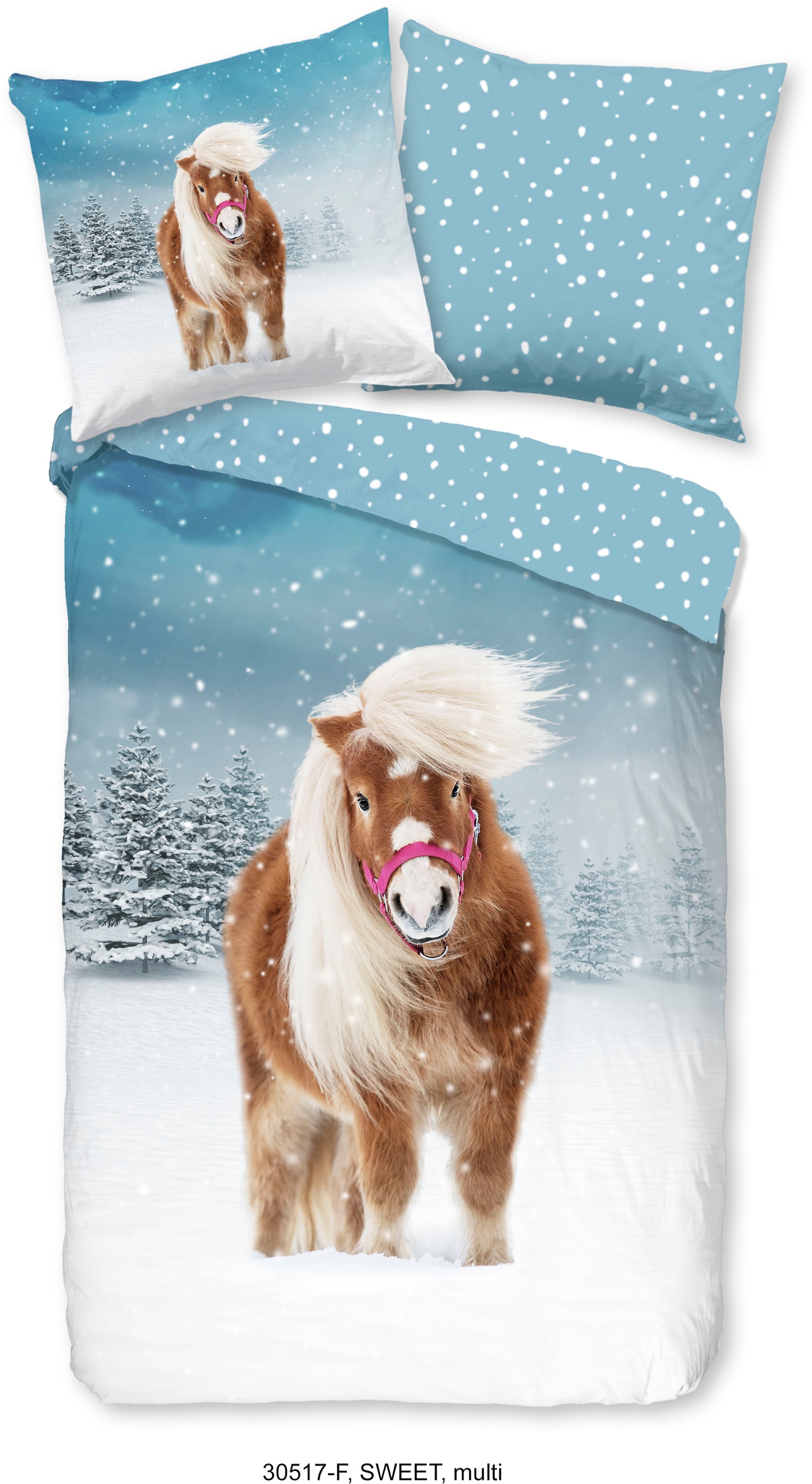 Kinderbettwäsche »Sweet Winter Horse«, (2 tlg.), 100% Baumwolle, Pony, mit Reißverschluss