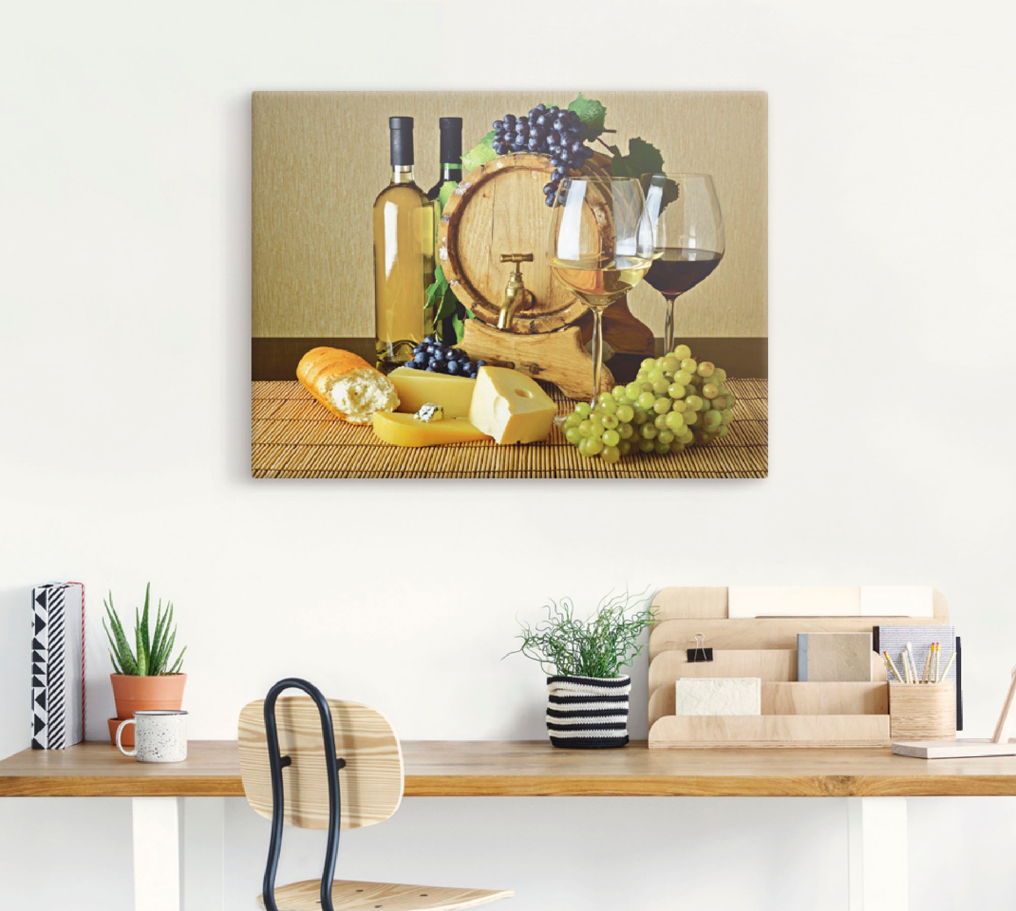 Artland Wandbild »Käse, Wein und Trauben«, Lebensmittel, (1 St.), als Alubild, Leinwandbild, Wandaufkleber oder Poster in versch. Größen