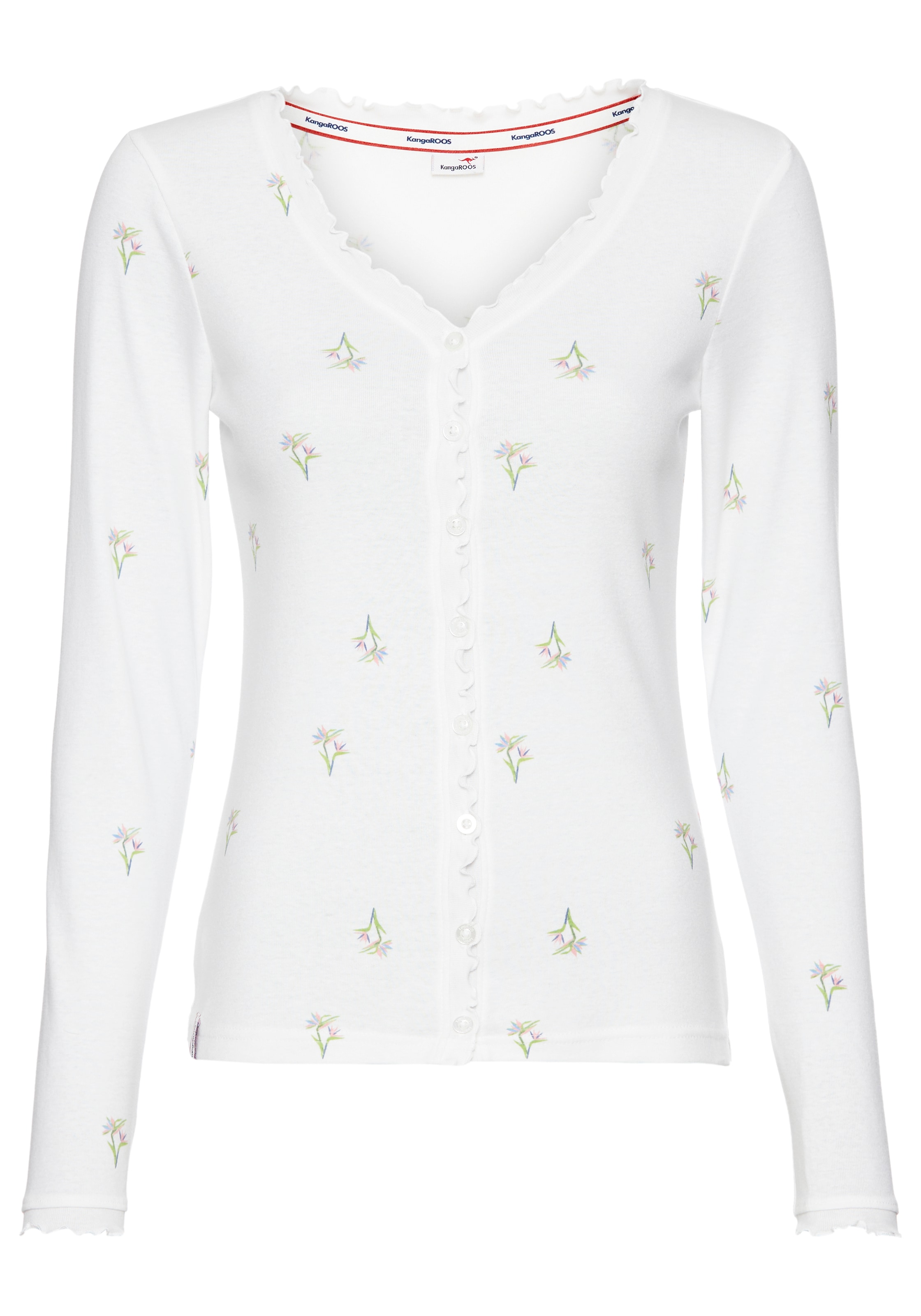 KangaROOS Langarmshirt, mit Blumendruck und Knopfleiste