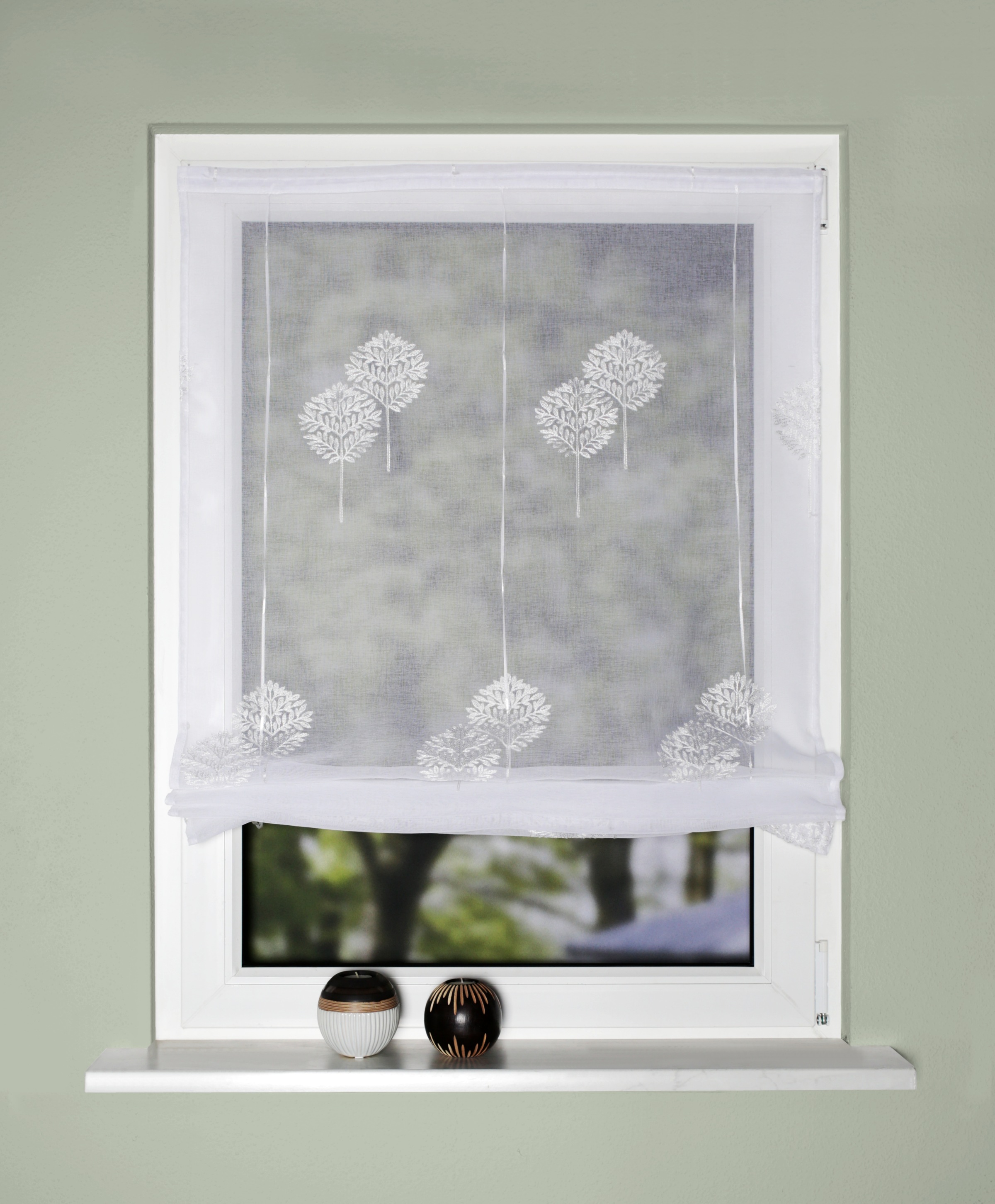 HOME WOHNIDEEN Raffrollo »EDISION« mit Hakenaufhängung ohne Bohren und Schrauben bestickt