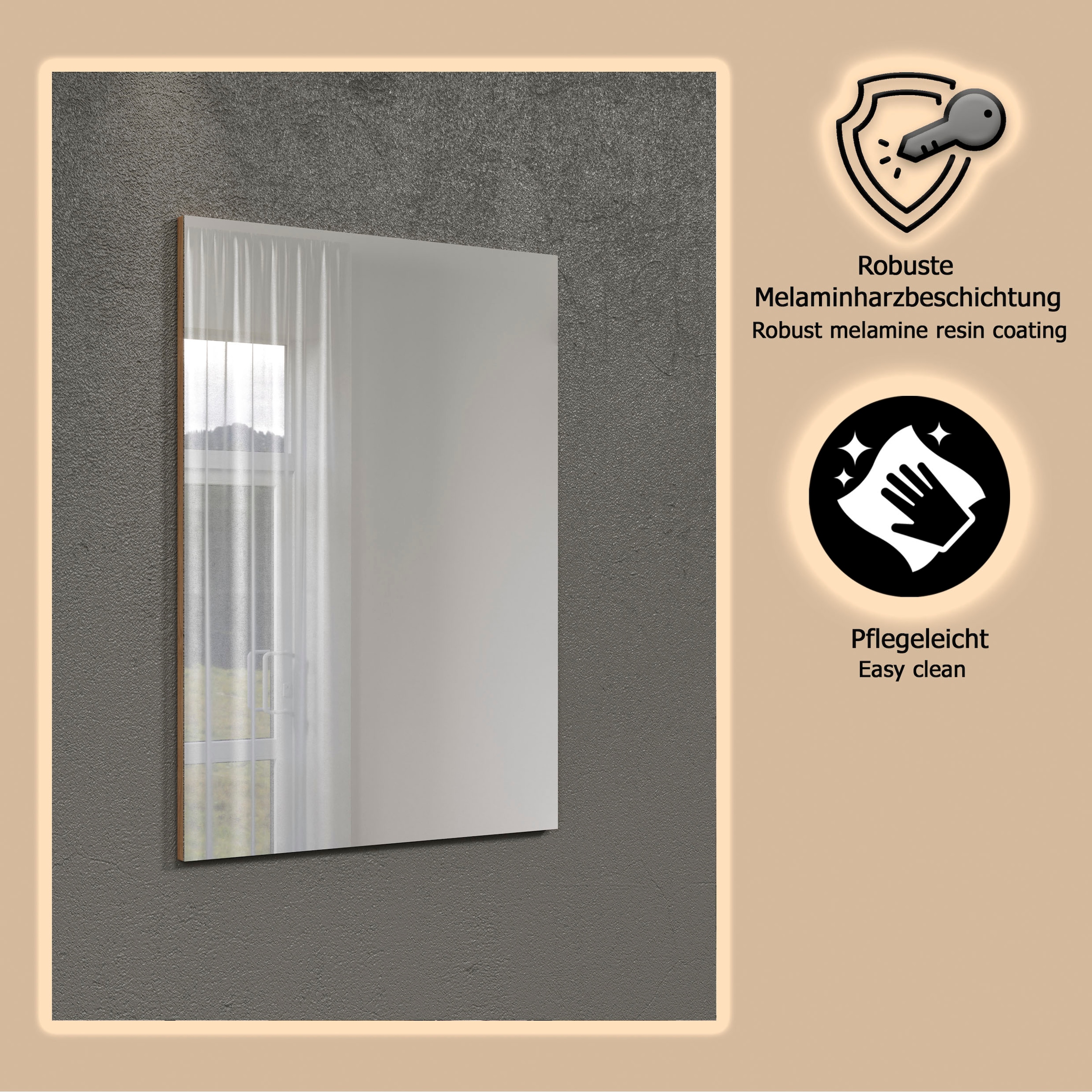 Places of Style Garderobenspiegel »Tarragona«, (1 St.), Wandspiegel mit Rahmen - (B/T/H) 63/2/90 cm