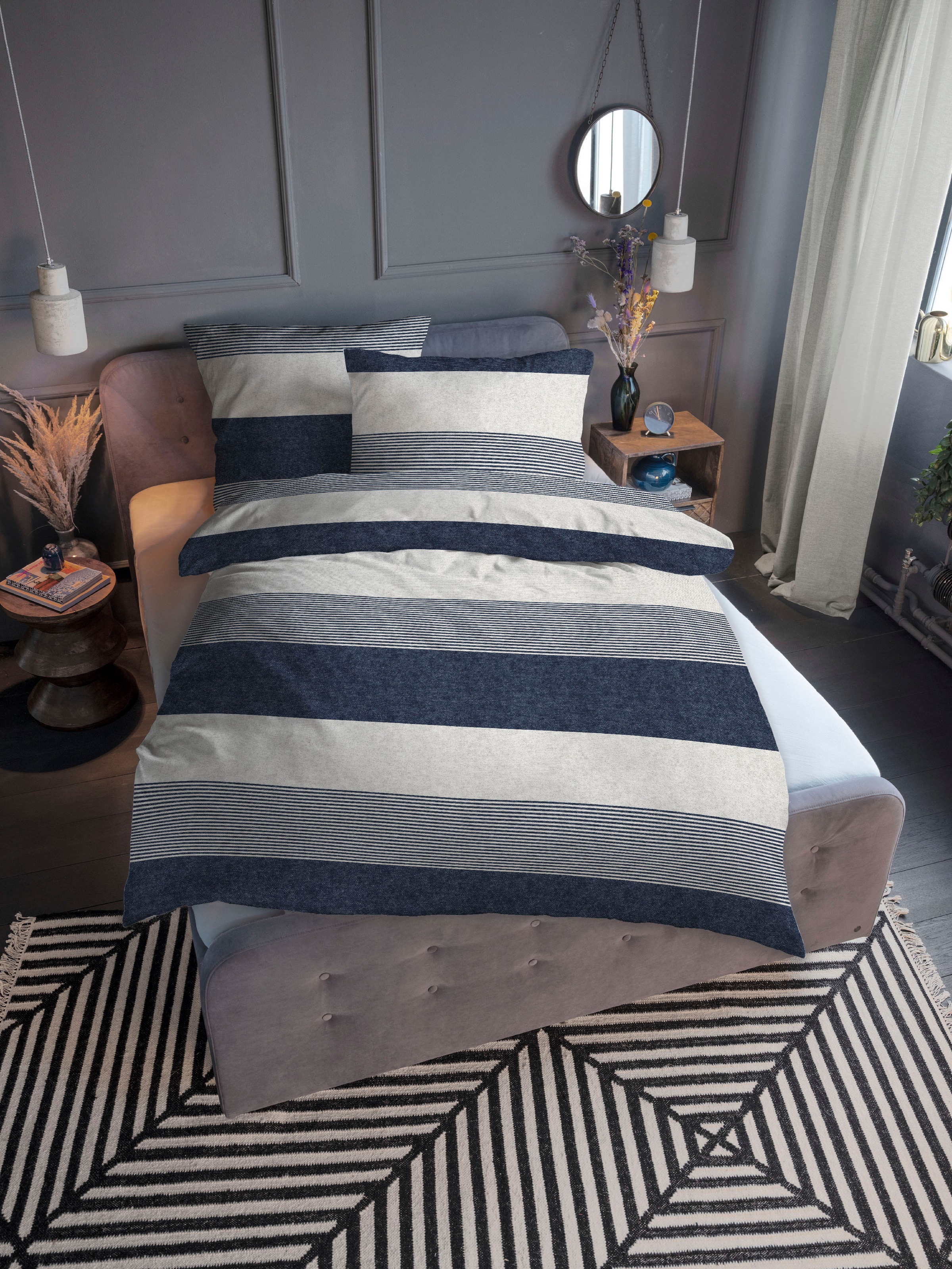 TOM TAILOR Bettwäsche »Caro«, (2 tlg.), made in Germany, warme kuschelige Biber Qualität (Flanell) aus 100% Baumwolle, Bett- und Kopfkissenbezug mit Reißverschluss, Bettwäsche-Set nachhaltig durch Anteil recycelter Baumwolle