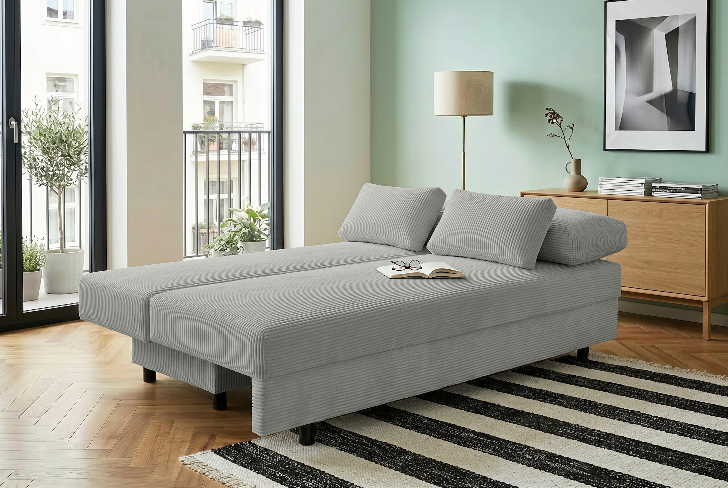 OTTO home Schlafsofa »ONNIKO Cord, Breite: 192 cm, Liegefläche 121x192 cm, softer Cord-Bezug« mit Bettfunktion & Bettkasten