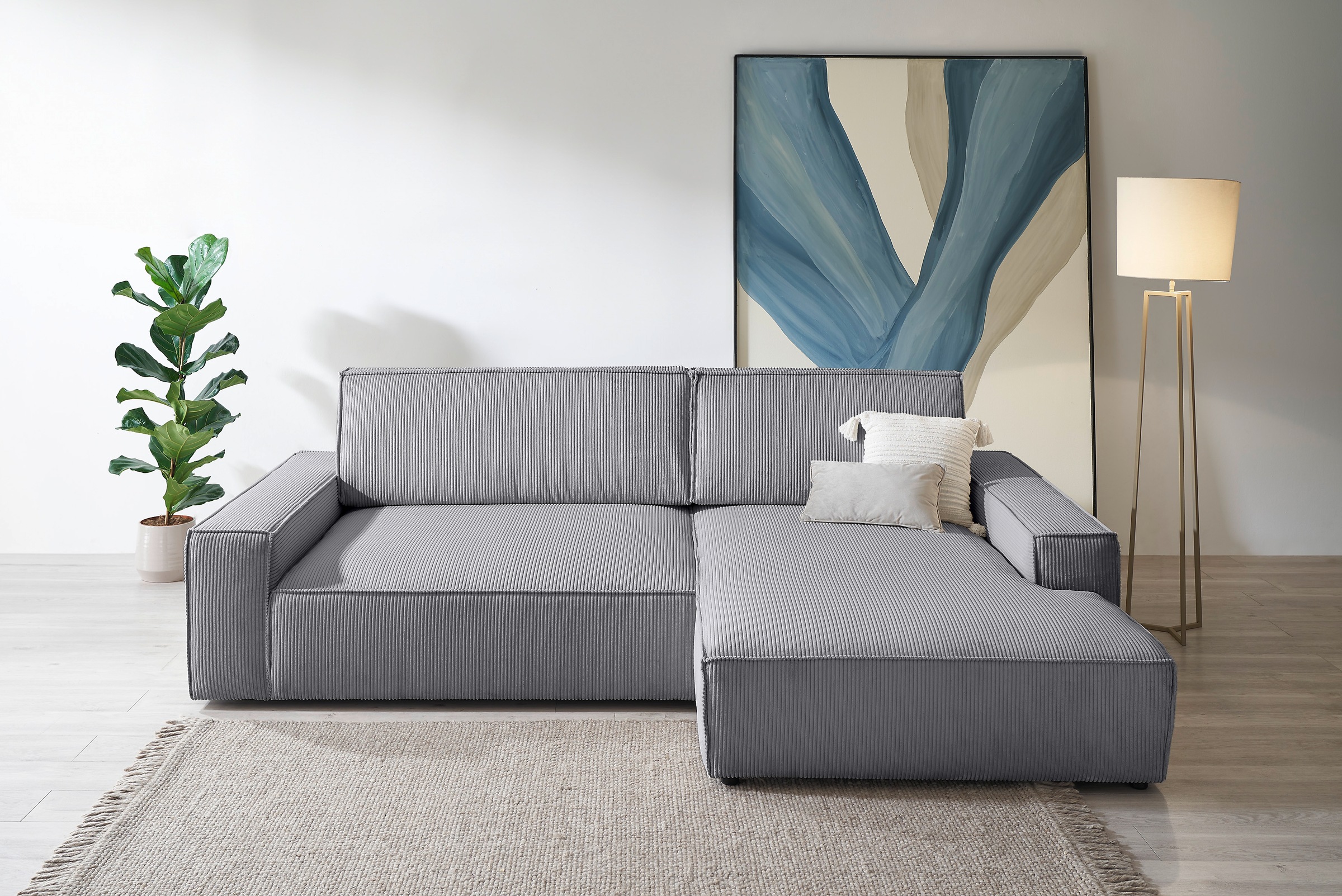 Home affaire Ecksofa »NEU: SHERWOODL XXL 284, Big-Sofa L-Form, tiefe Sitzfläche 95 cm, Cord,«, Leinenoptik, Recamiere rechts/links, auch als Schlafsofa stellbar