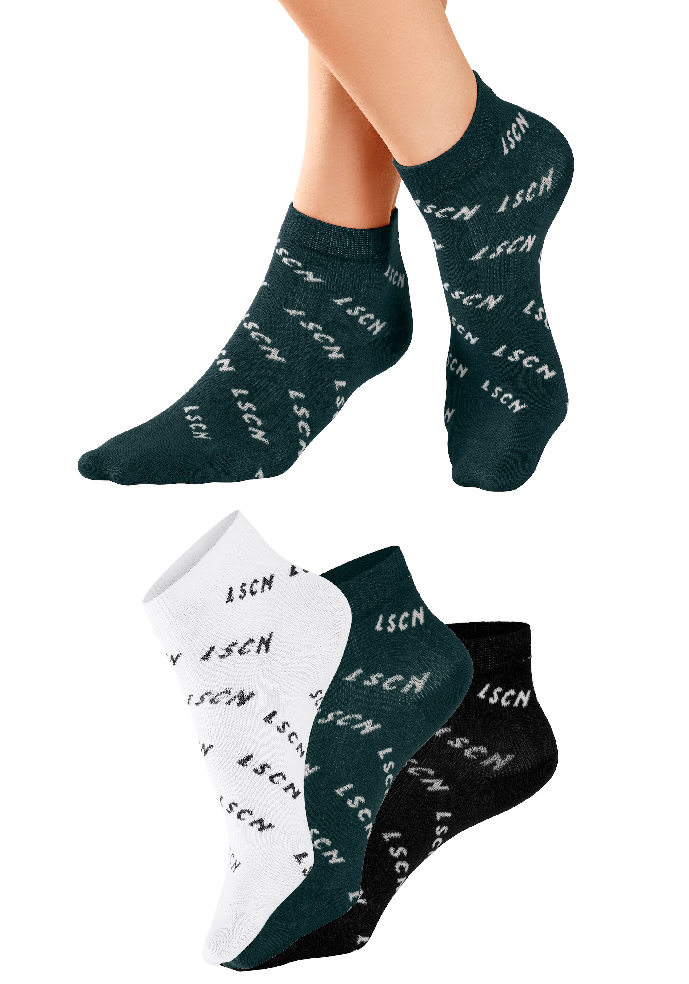 Kurzsocken, (Packung, 3 Paar), all over Logo Schriftzug