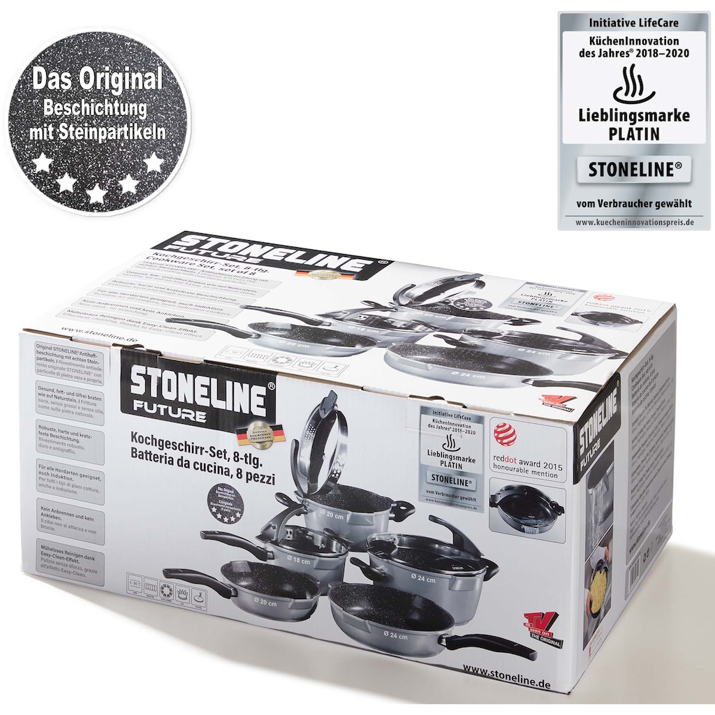 STONELINE Topf-Set »Future«, Aluminiumguss, (Set, 8 tlg., Kochtopf 20/24, Stieltopf 18 cm, Schmorpfanne 20/24 cm), Induktion