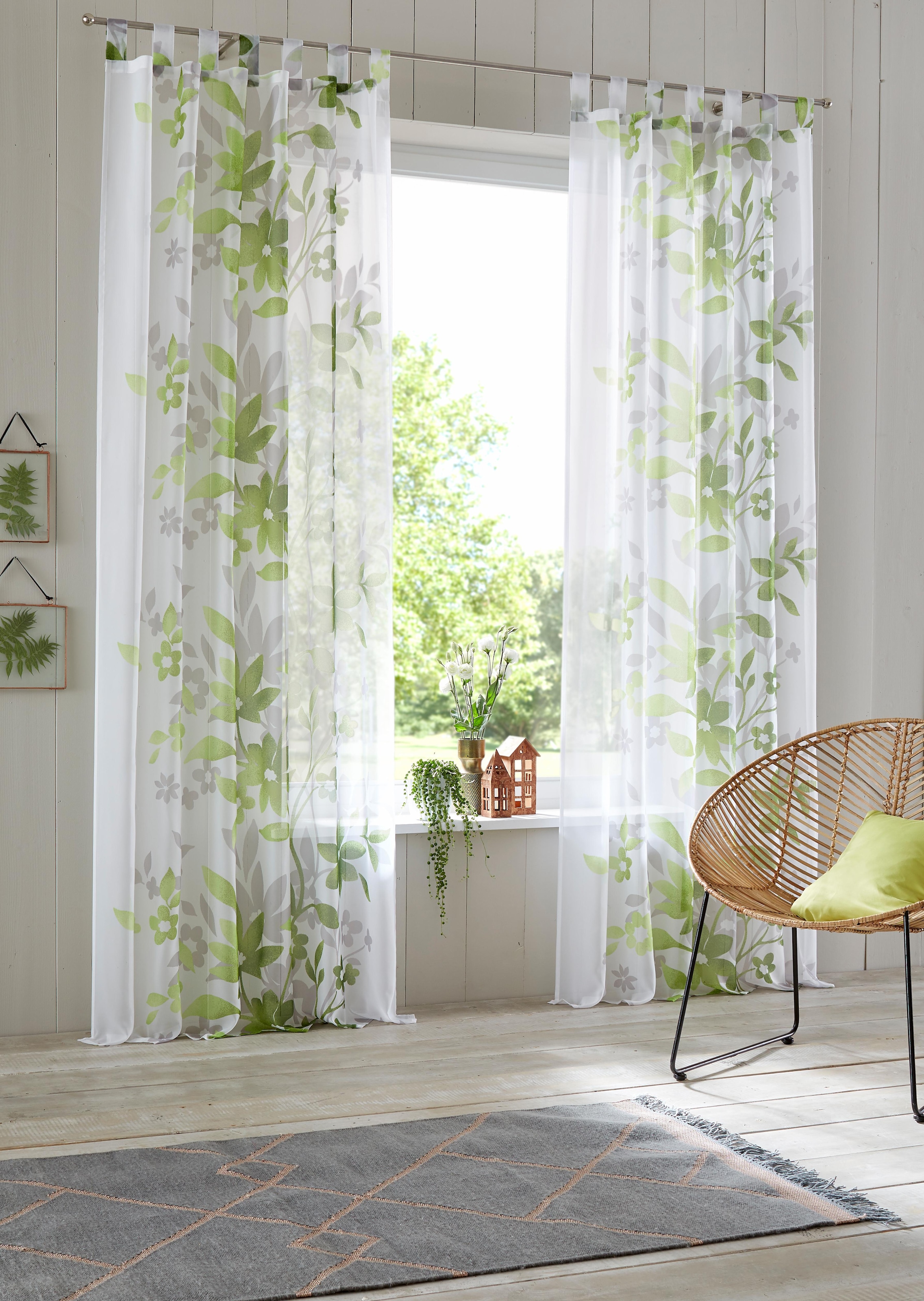 Home affaire Gardine »Ina« Schlaufen 2 Stk. tlg. 2-er Set, einseitig floral günstig online kaufen