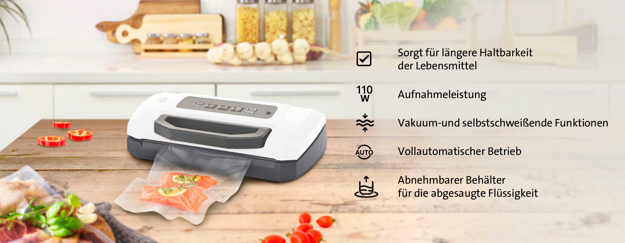 eta Vakuumierer »Caza Pro, ETA576290000«, -0,8 Bar, 16 l/min, feste Schweißnahtbreite 2,5 mm, über 100 Zyklen