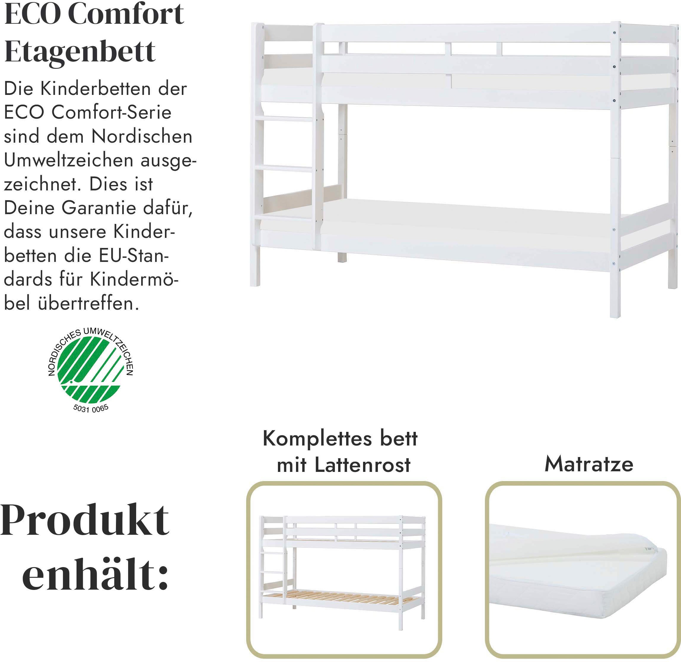 Hoppekids Etagenbett »ECO Comfort Kinderbett 90x200 oder 70x160 aus Massivholz in 4 Farben«, TÜV, FSC und Nordisches Umweltzeichen – wahlweise mit Matratzen
