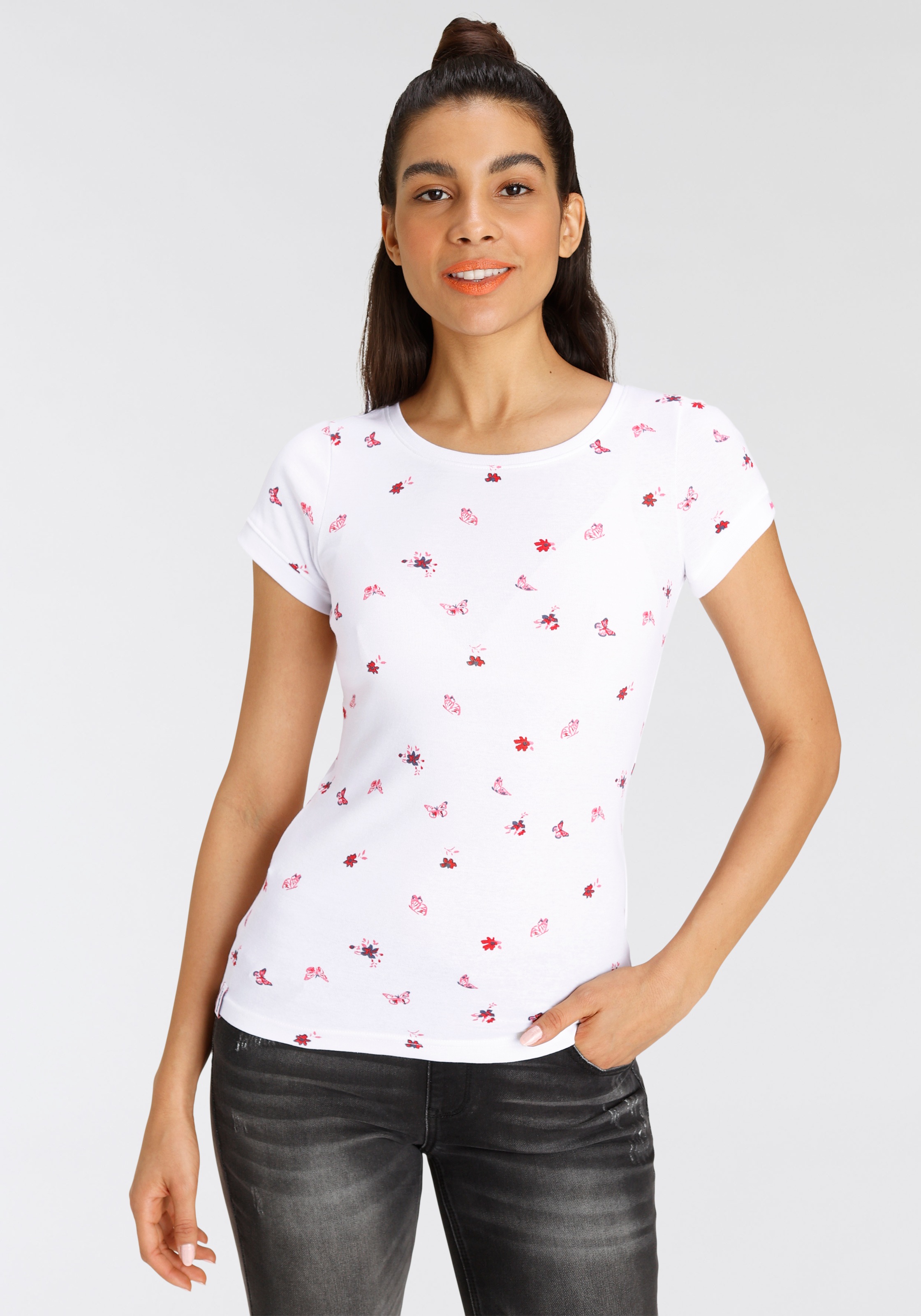 KangaROOS T-Shirt, mit süßem Schmetterling & Blumen - Alloverdruck - NEUE KOLLEKTION kaufen