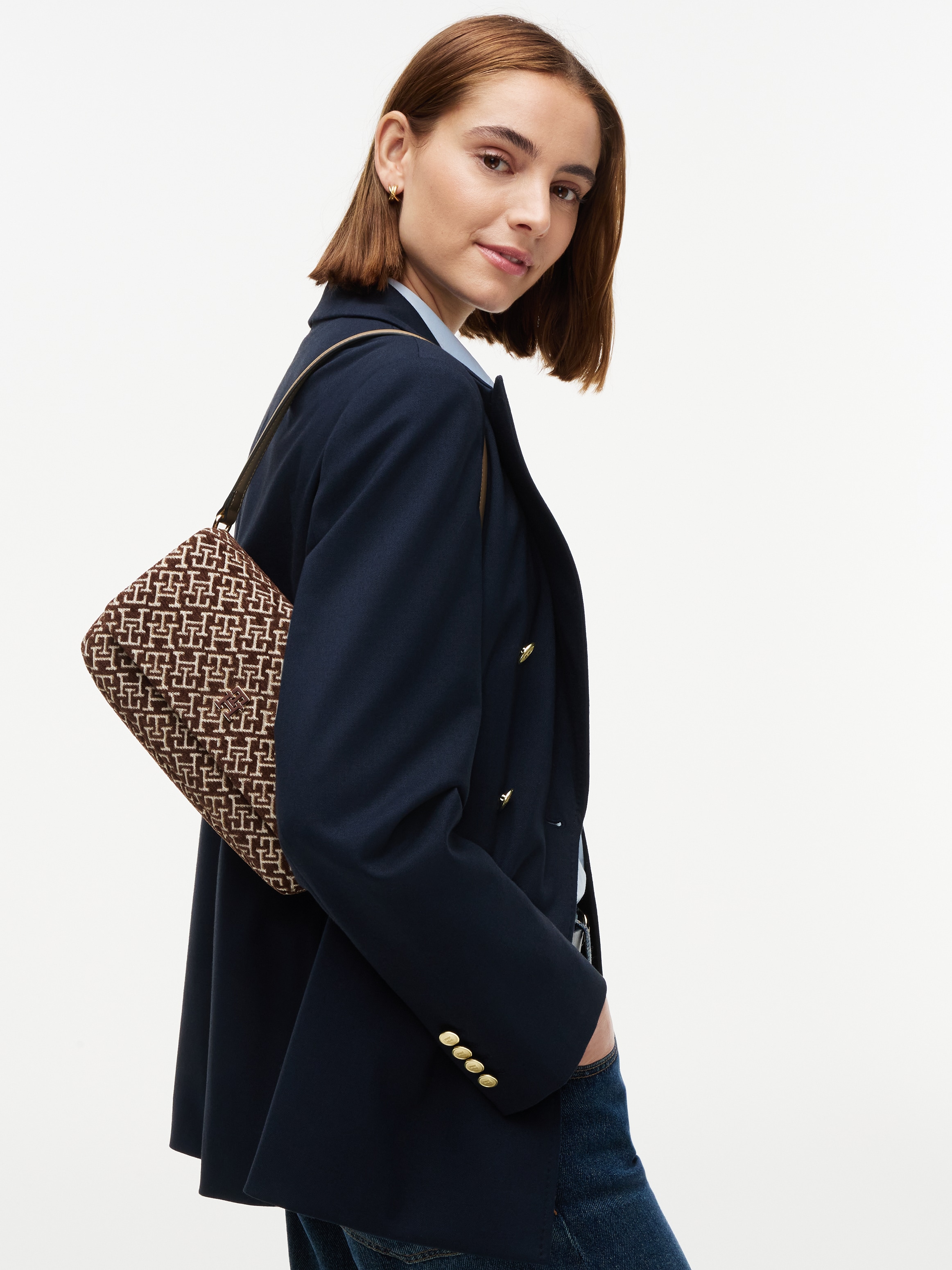 Tommy Hilfiger Umhängetasche »TH JACQUARD CONV CROSSOVER« Damen Schultertasch, Handtasche mit edler TH-Logostickerei