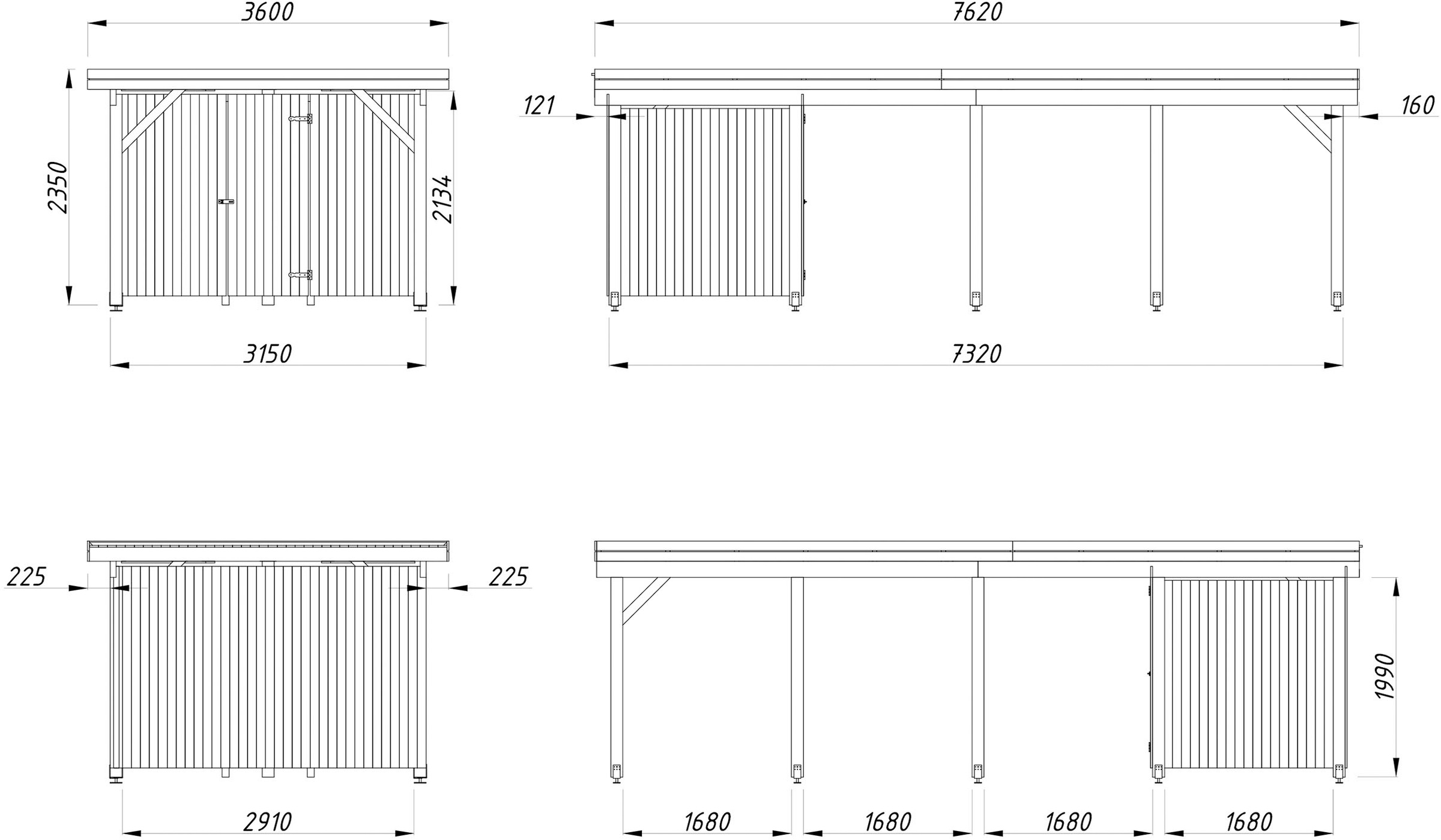 Palmako Einzelcarport »Karl mit Geräteraum« Massivholz 291 cm natur