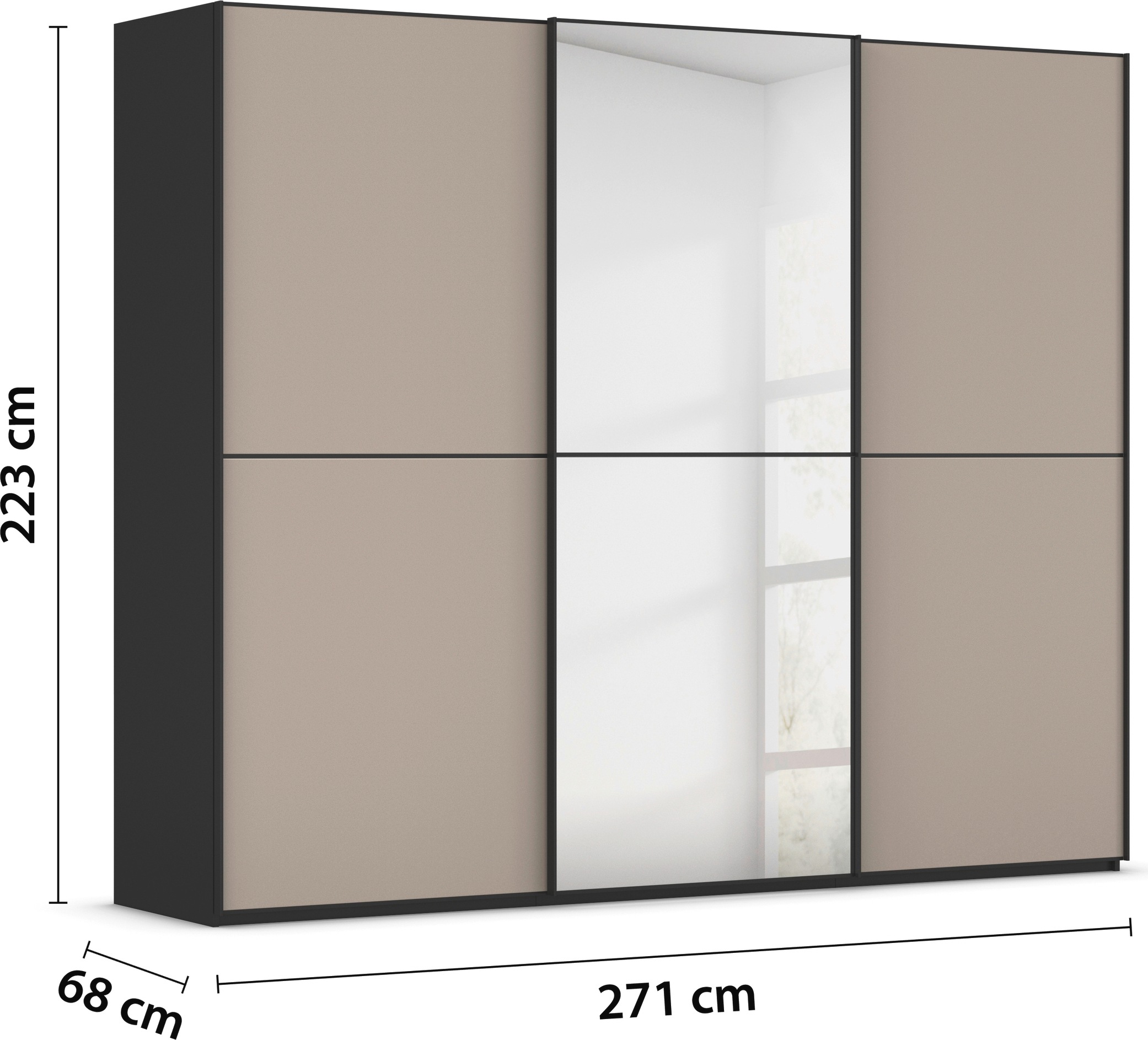 rauch Schwebetürenschrank »Kleiderschrank Schrank Garderobe Schlafzimmerschrank SCALE-DUO«, edle zweigeteilte Türen Spiegel/Glas-Mix 3 Zierleisten MADE IN GERMANY