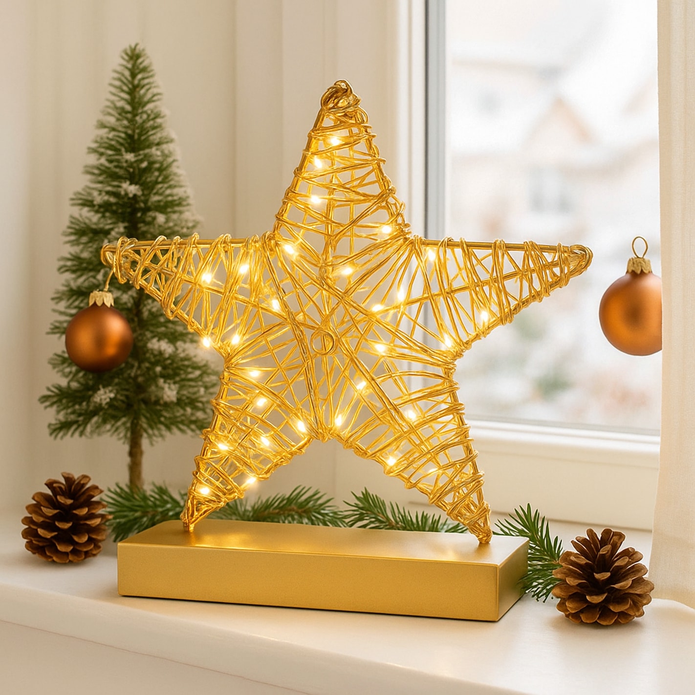 I.GE.A. LED-Dekofigur »LED-Dekoobjekt Stern« Metall Gold warmweiß Timer Batteriebetrieb Weihnachtsdeko Figur