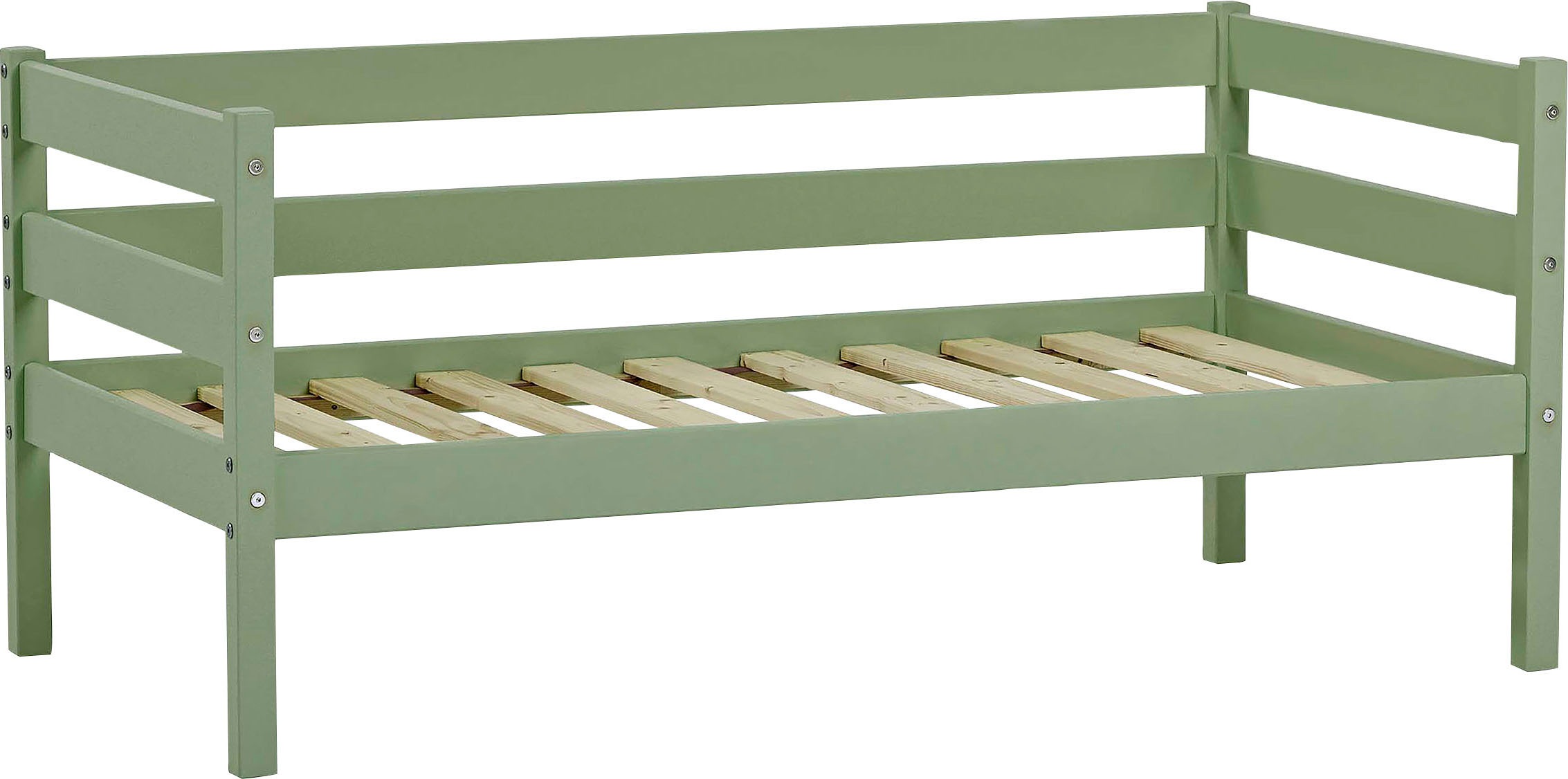 Einzelbett „ECO Comfort“, (Set), mit Rollrost in 8 Farben, wahlweise mit Matratze und Absturzsicherung, Pale Green ohne Matratze und Zubehör