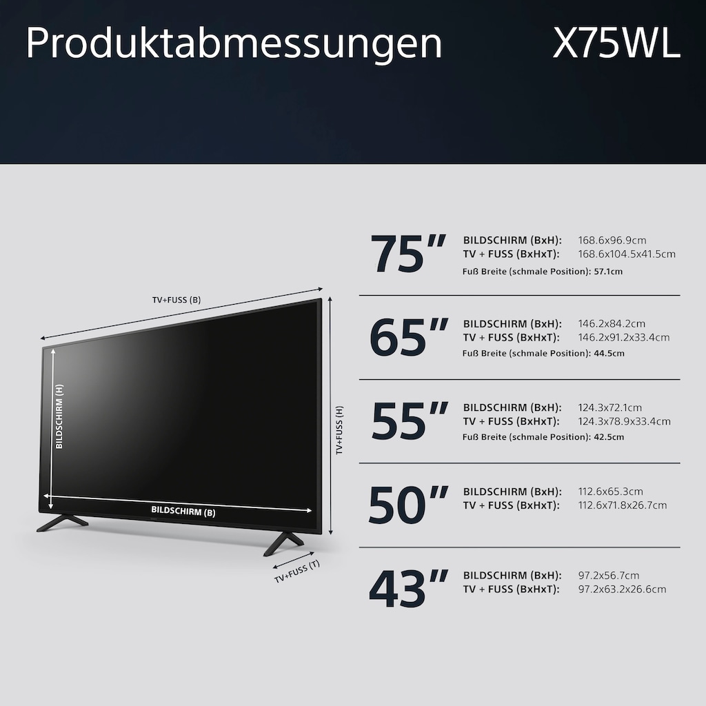 Sony LED-Fernseher »KD-65X75WL«, 164 cm/65 Zoll, 4K Ultra HD, Google TV, Smart-TV, BRAVIA CORE, HDMI 2.1, Gaming-Menü