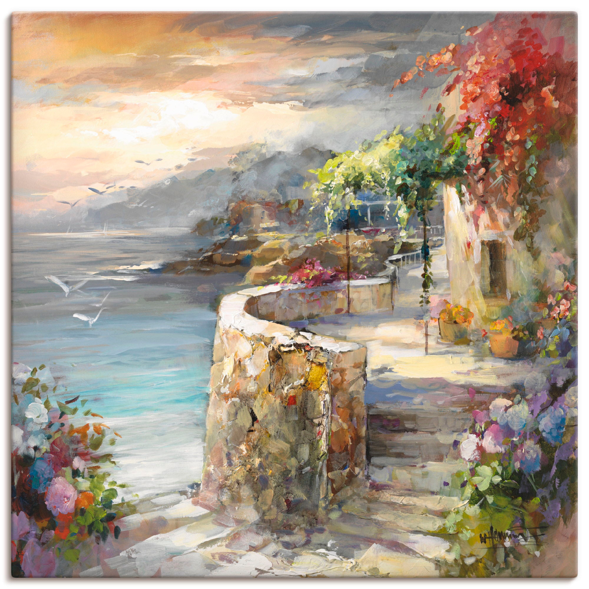 Artland Wandbild »Möwen und Sonnenuntergang«, Gewässer, (1 St.), als Leinwa günstig online kaufen