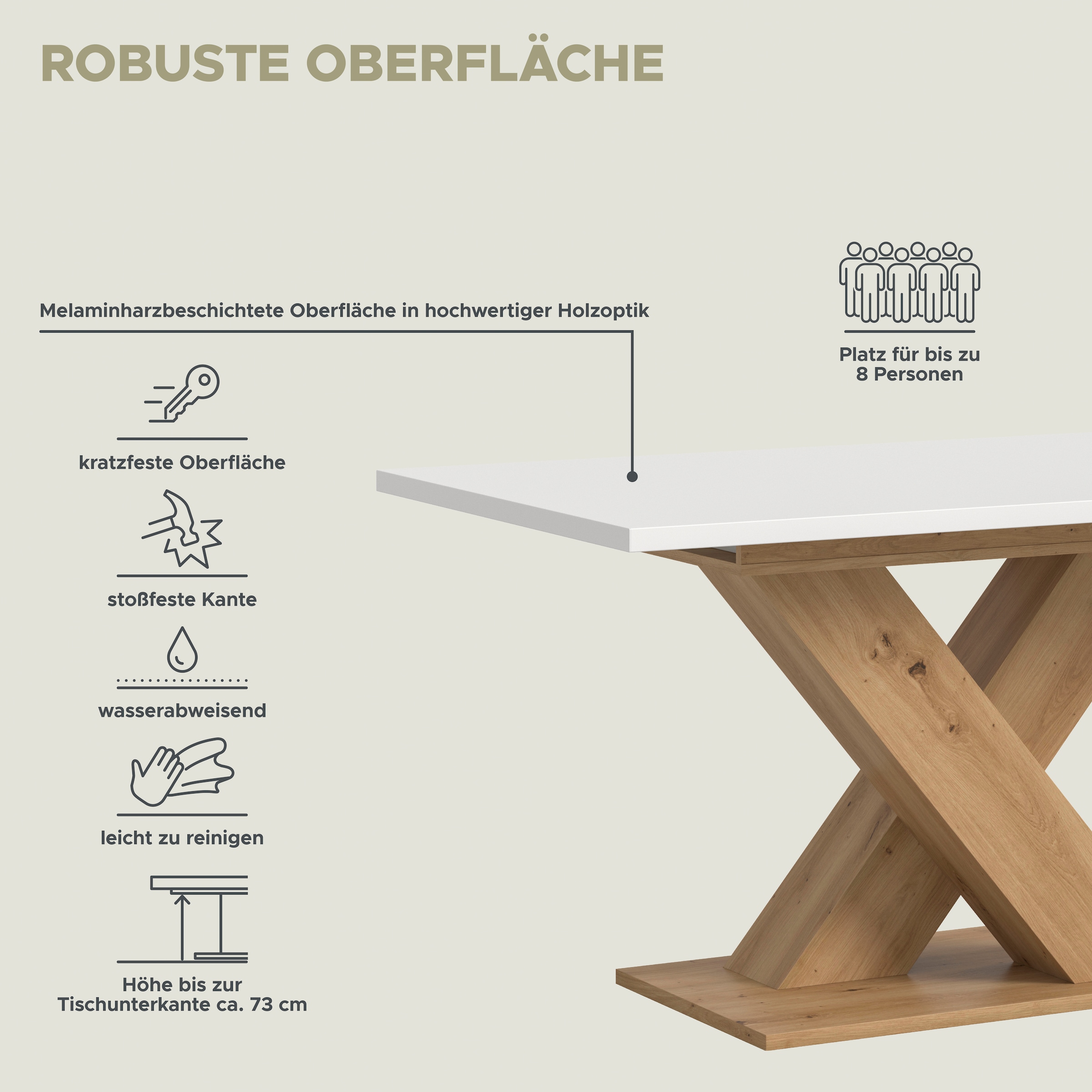 INOSIGN Esstisch »Motus, ausziehbar 150 -190 cm, inklusive 40 cm Einlegeplatte«, (Set, 1 St.), X-Gestell mit Bodenplatte, Tisch, Küchentisch, Esszimmer, Küche